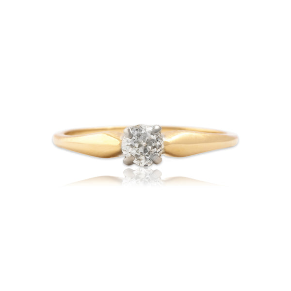 Vintage 14k Yellow & White Gold Old Mine Diamond Dainty Tapered Solitaire Ring 7.00