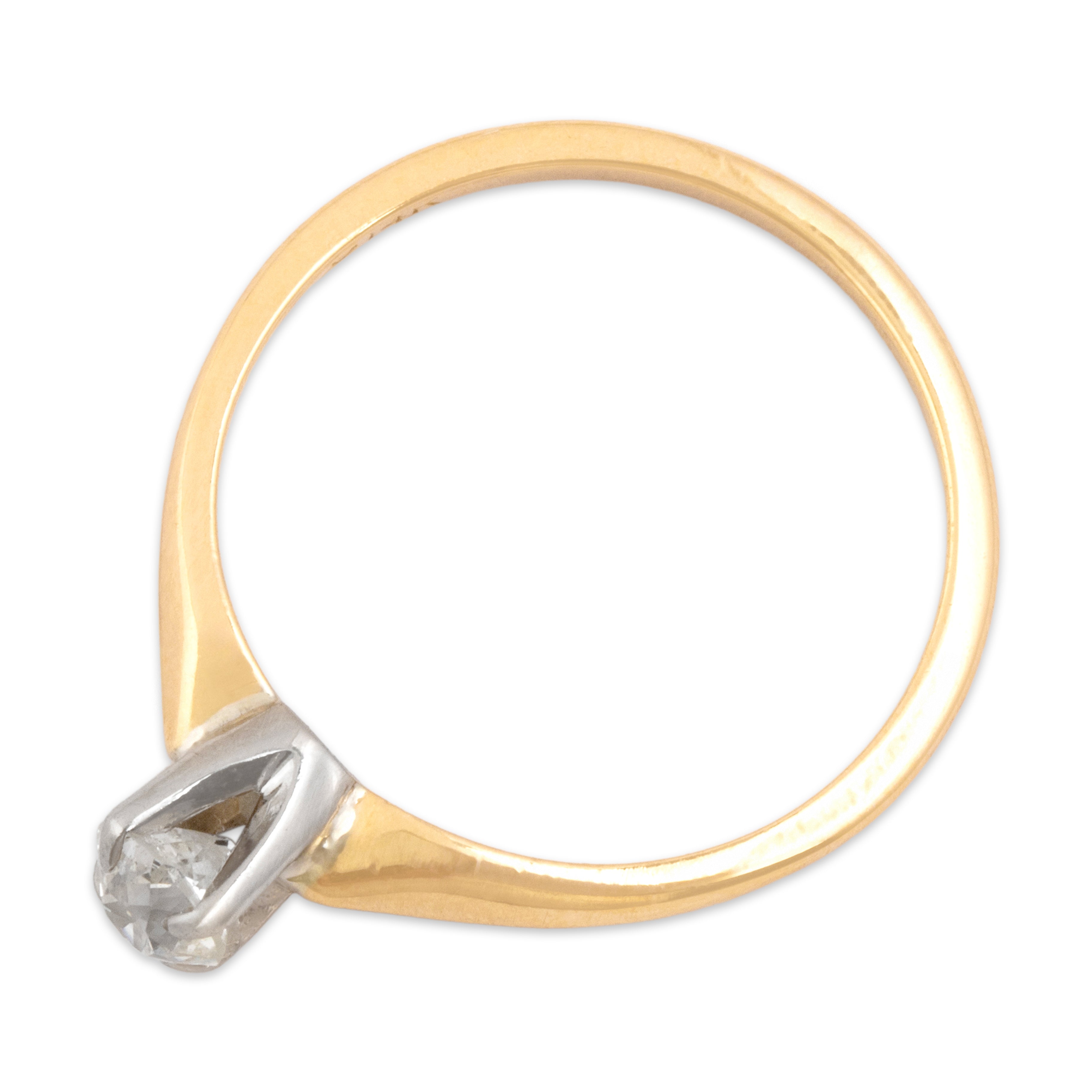 Vintage 14k Yellow & White Gold Old Mine Cut Diamond Dainty Tapered Shoulder Solitaire Ring - Overall view
