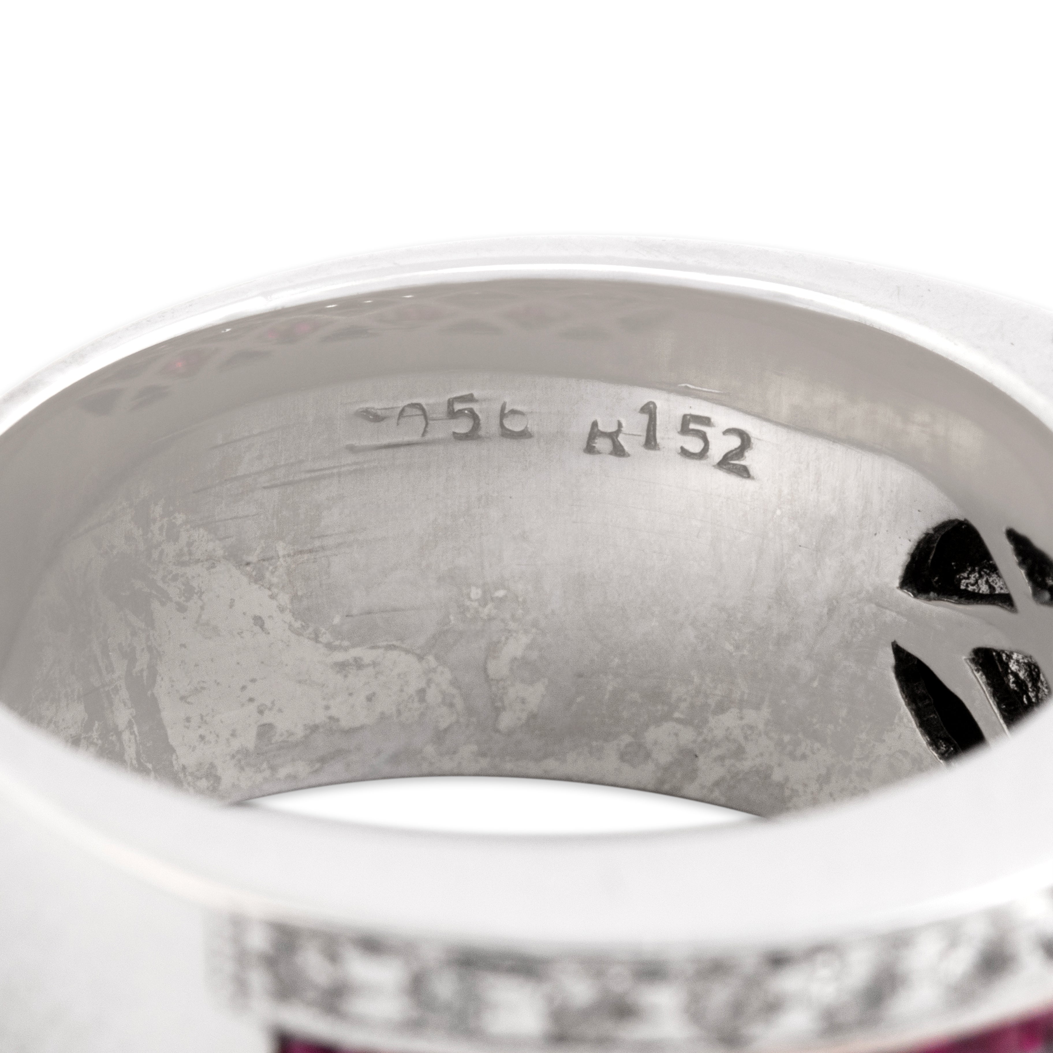 Vintage 14k White Gold .89cttw Ruby Diamond Wide Bold Channel Set Band Ring - Hallmark view
