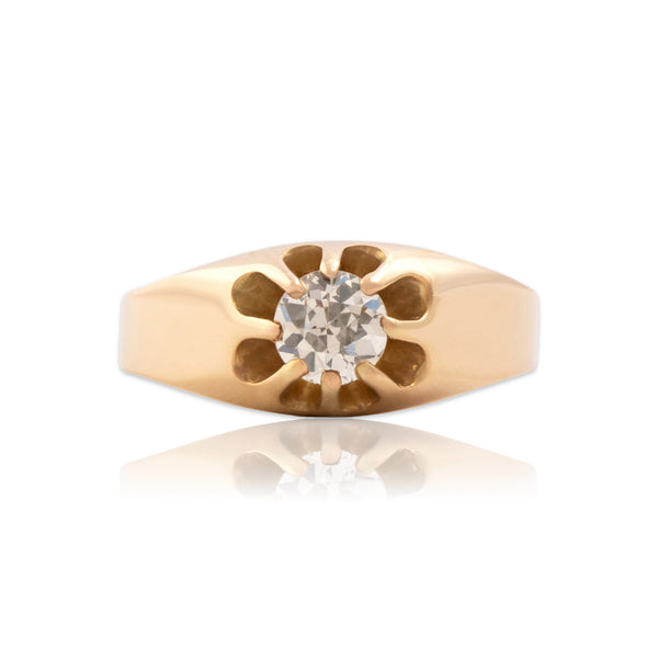 Antique 14k Yellow Gold .75ct Old European Cut Diamond Belcher-Set Ring 11.00