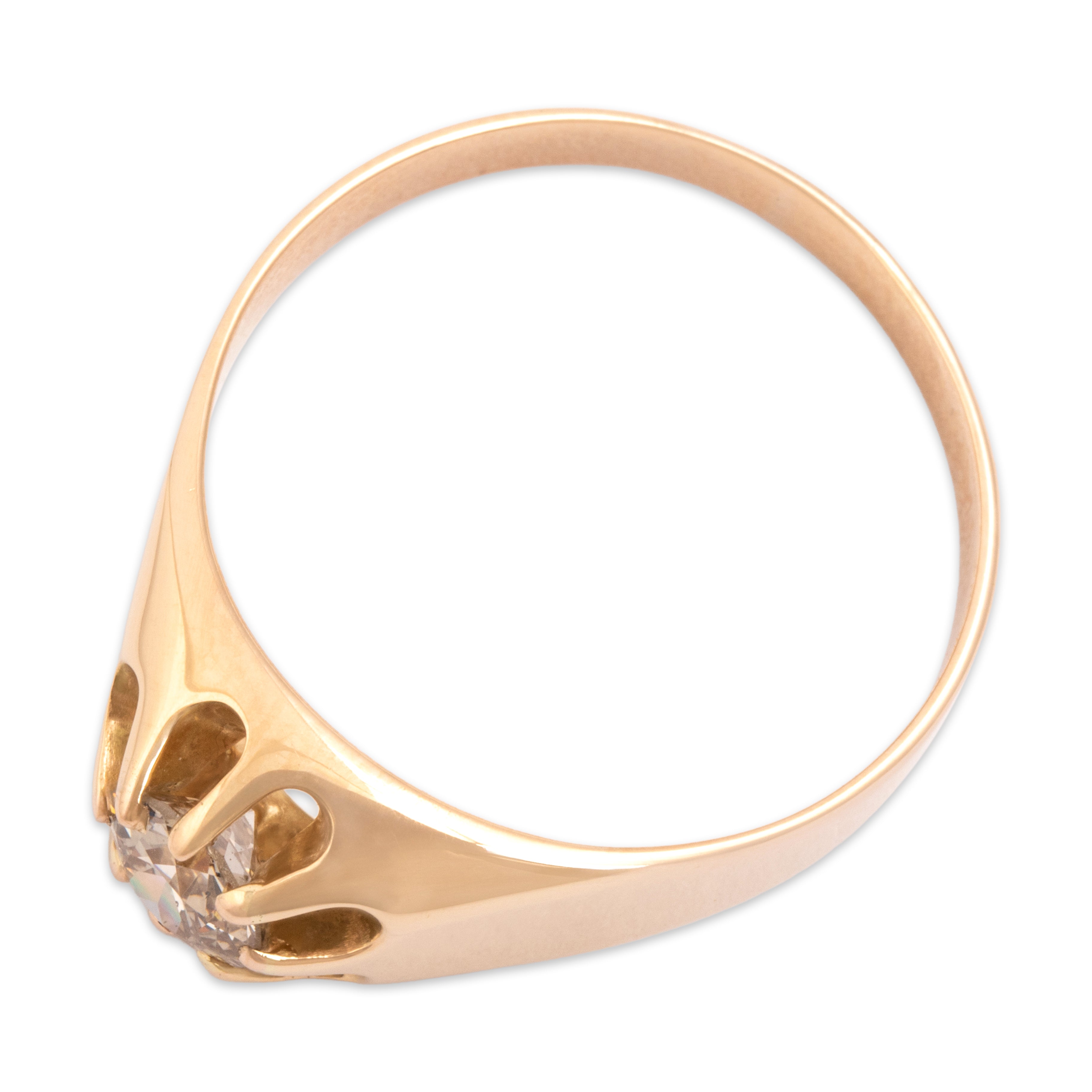 Antique 14k Yellow Gold .75ct Old European Cut Diamond Sleek Belcher-Set Ring - Overall view