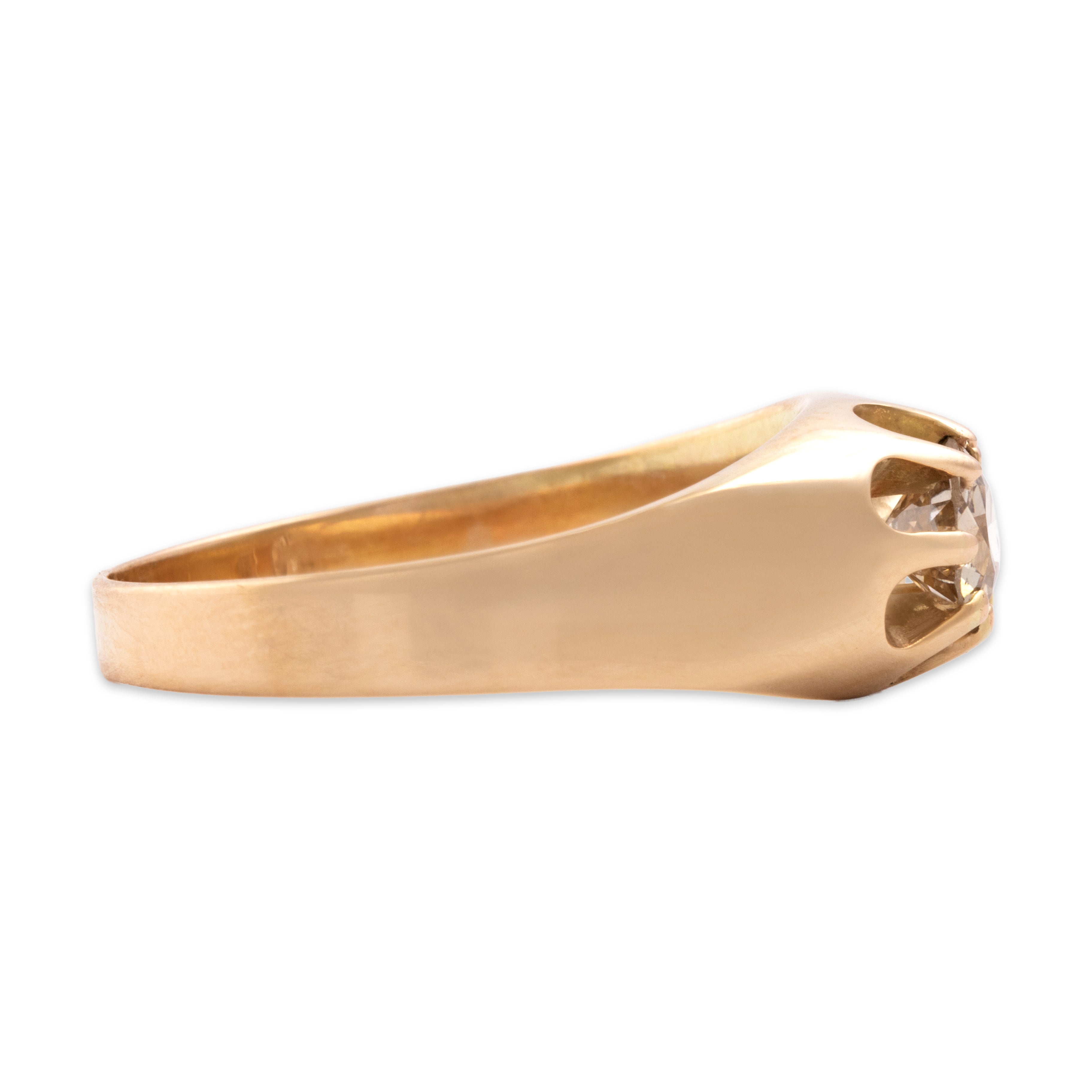 Antique 14k Yellow Gold .75ct Old European Cut Diamond Sleek Belcher-Set Ring - Side view