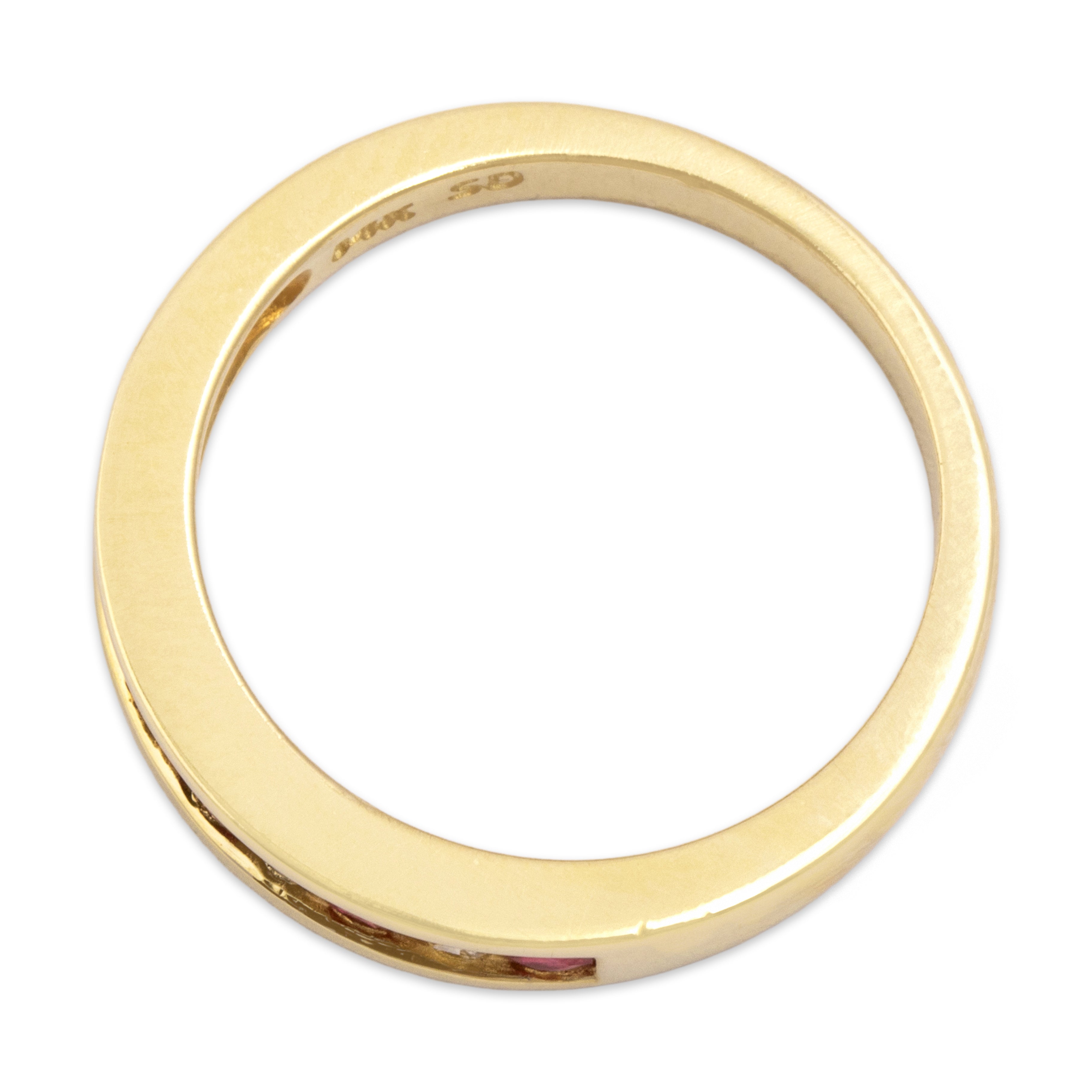 Vintage 14k Yellow Gold Ruby Diamond Chic Channel-Set Band Ring - detail view #1