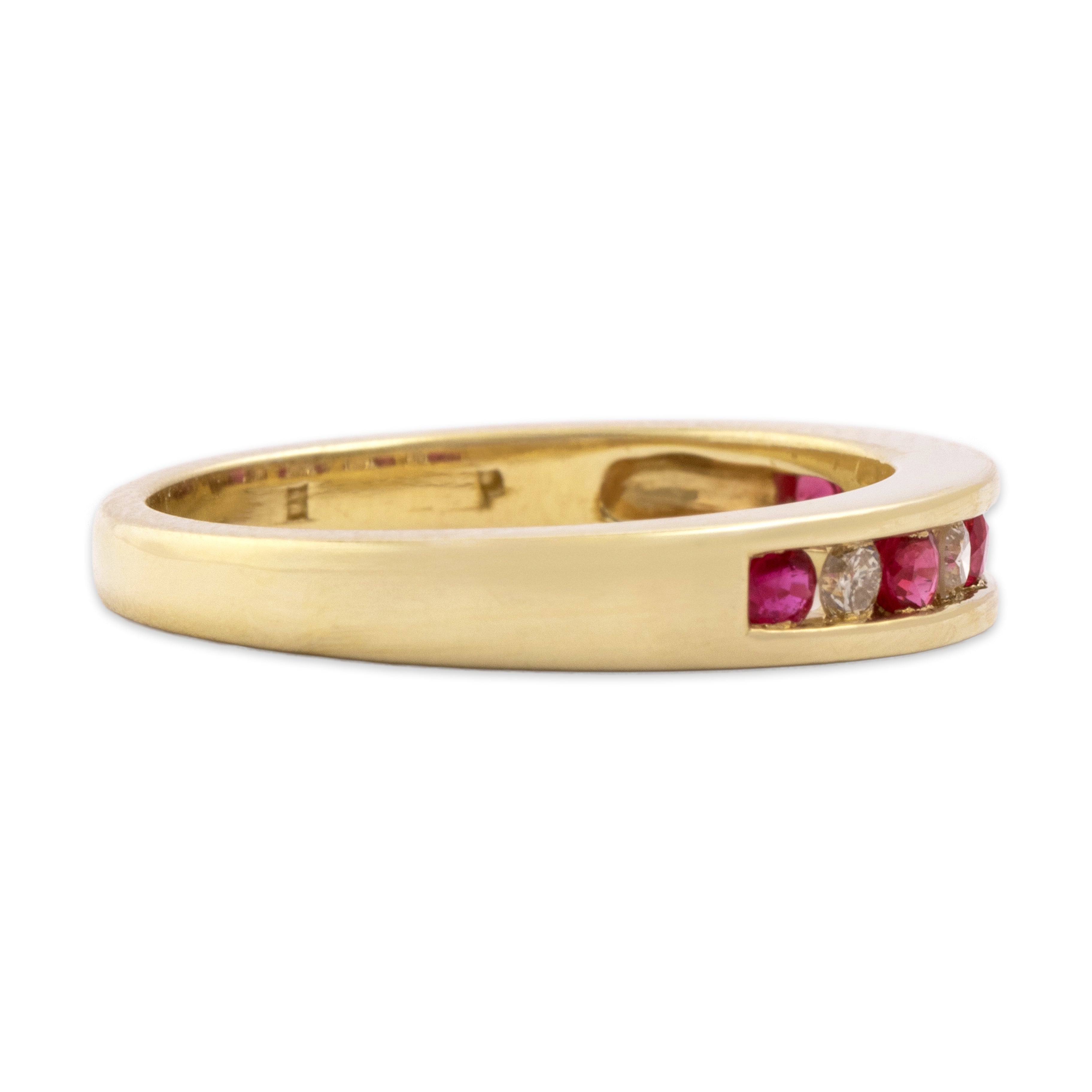 Vintage 14k Yellow Gold Ruby Diamond Chic Channel-Set Band Ring - Side view
