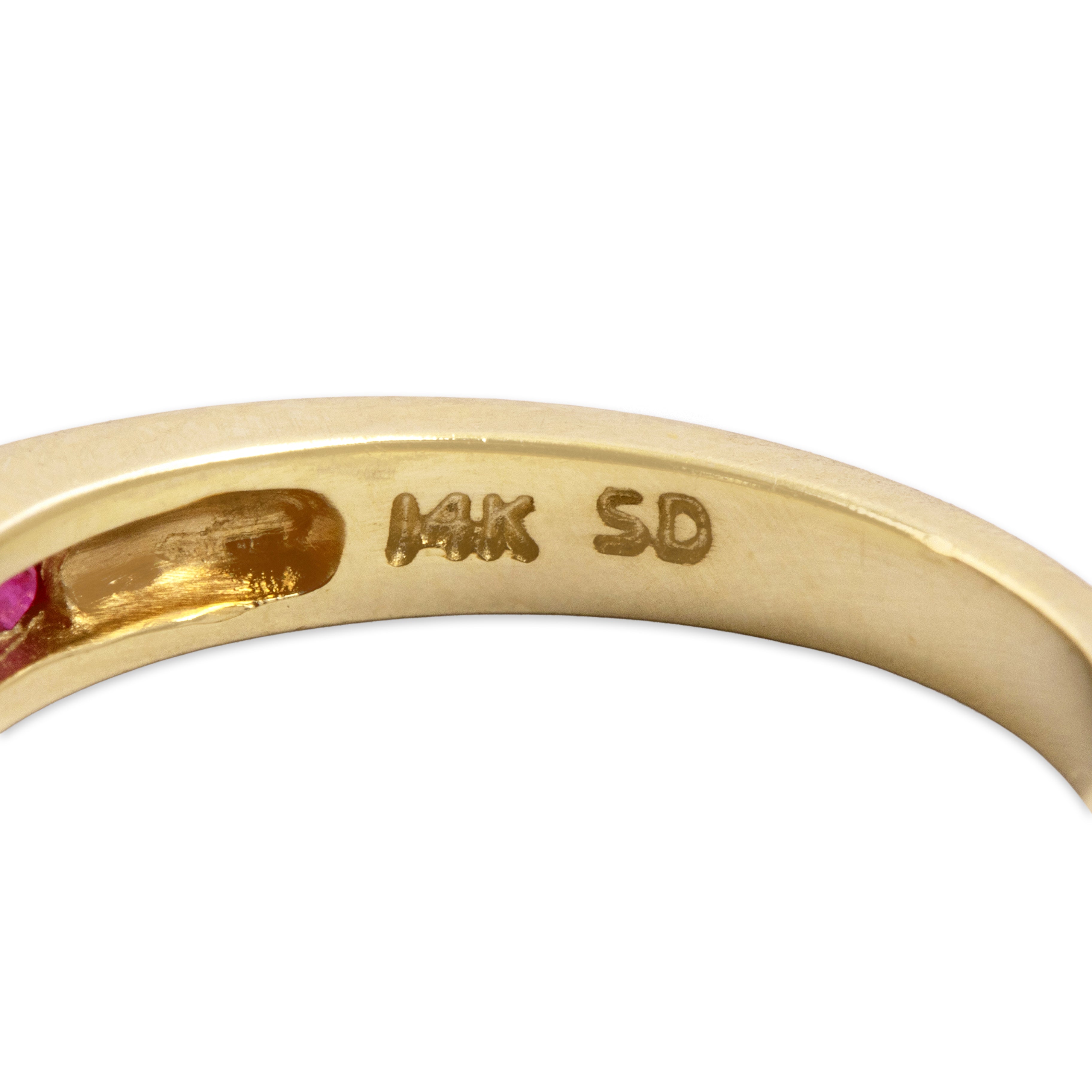 Vintage 14k Yellow Gold Ruby Diamond Chic Channel-Set Band Ring - Hallmark view