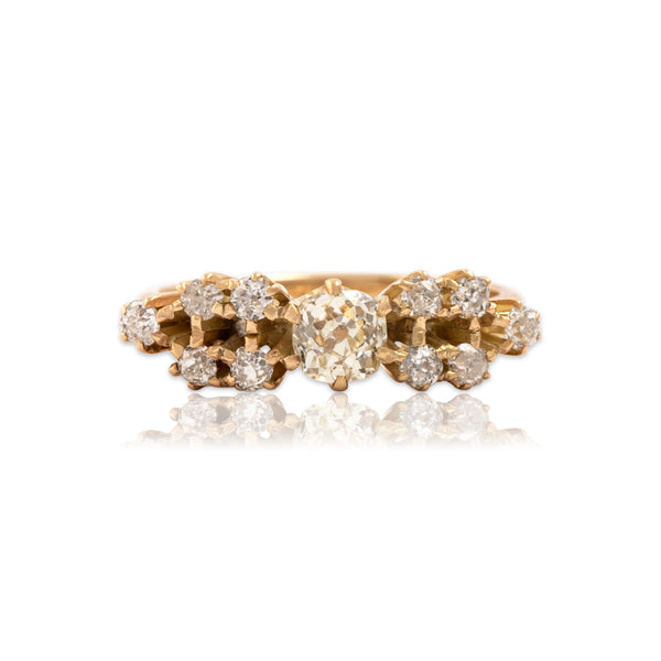 Antique 14k Yellow Gold .79cttw Old Mine Cut Diamond Tall Glittering Ring 6.25