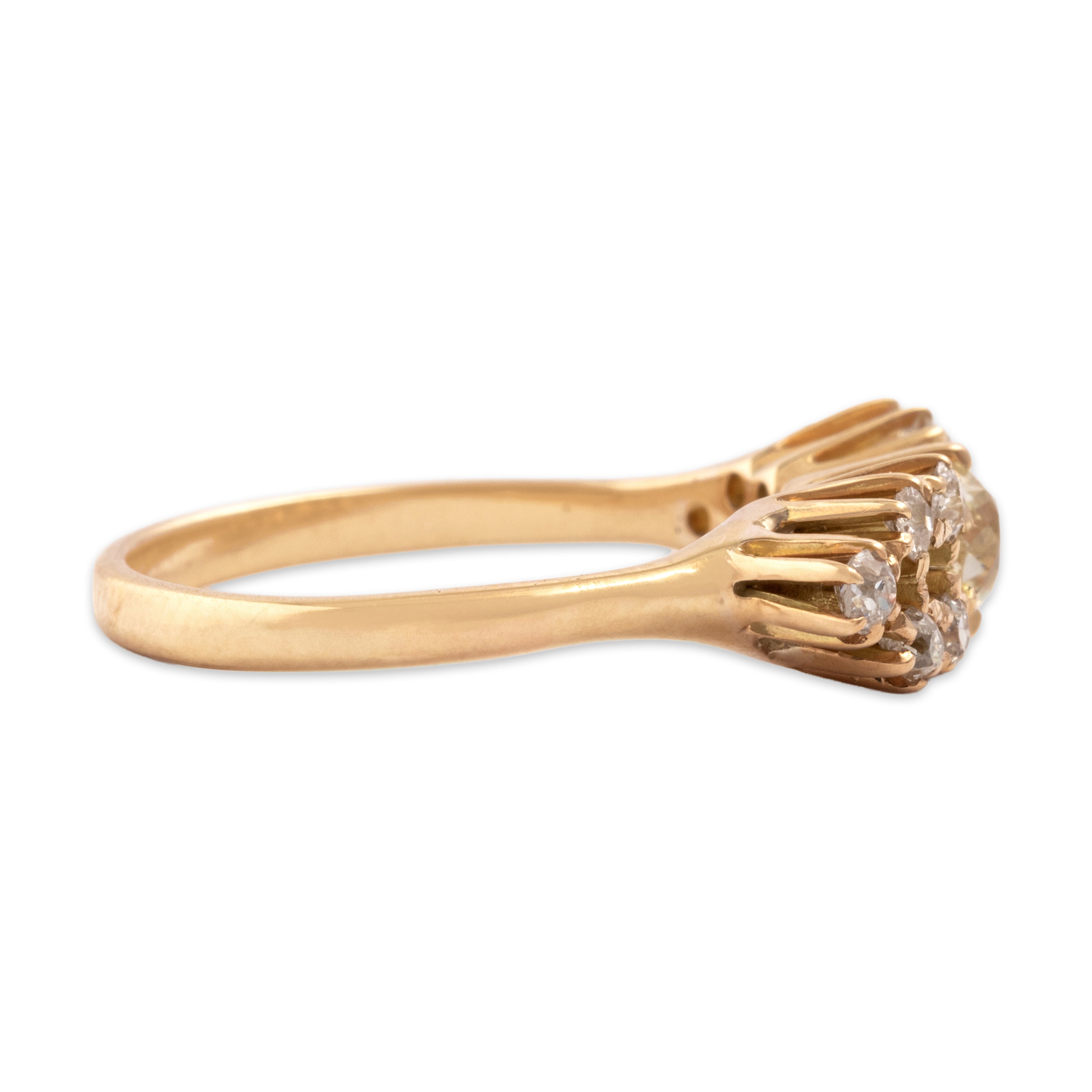 Antique 14k Yellow Gold .79cttw Old Mine Cut Diamond Tall Fabulous Glittering Cluster Ring - Side view