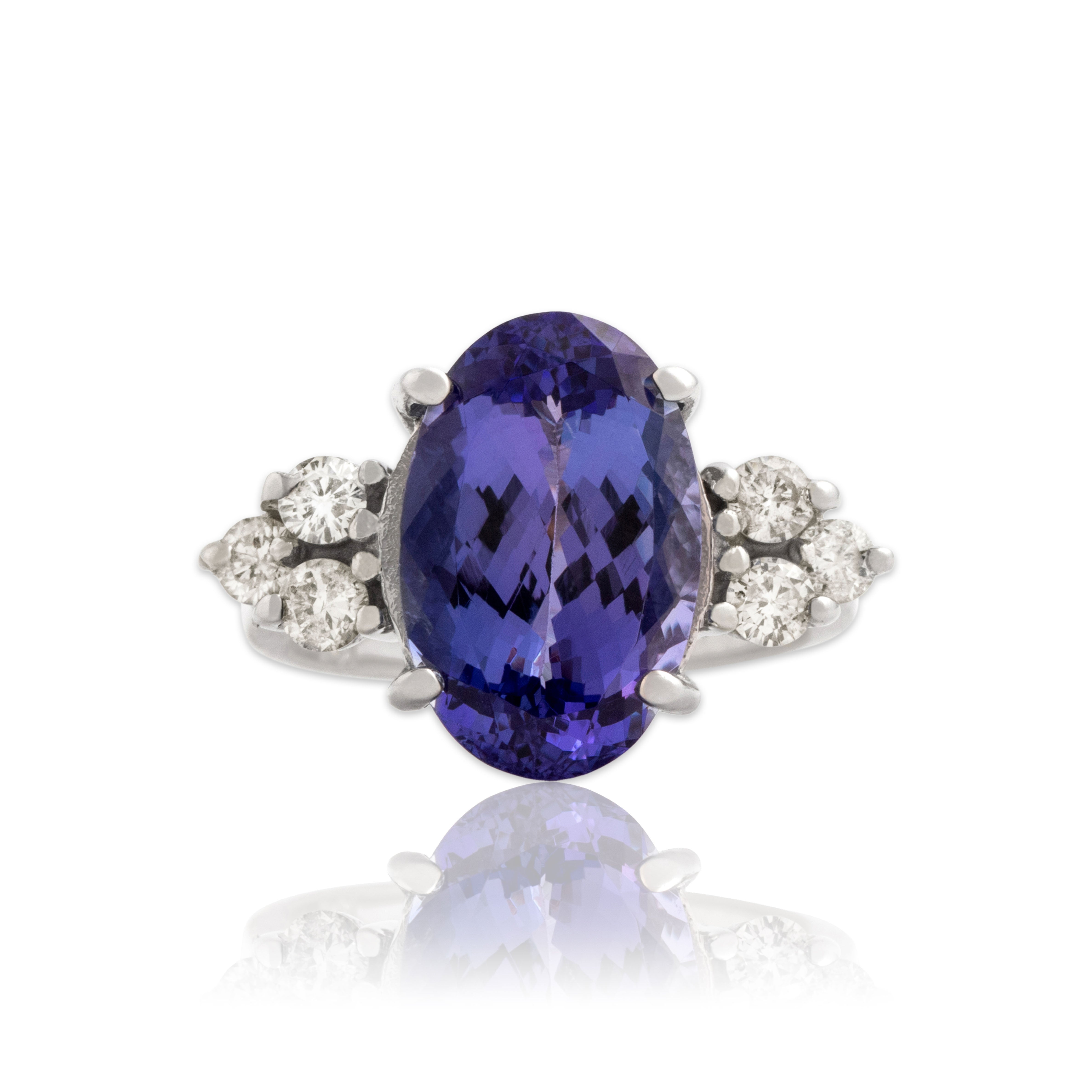 Vintage Large 14k White Gold 6.04ct Tanzanite .51cttw Diamond Vivid Oval Ring 6.75