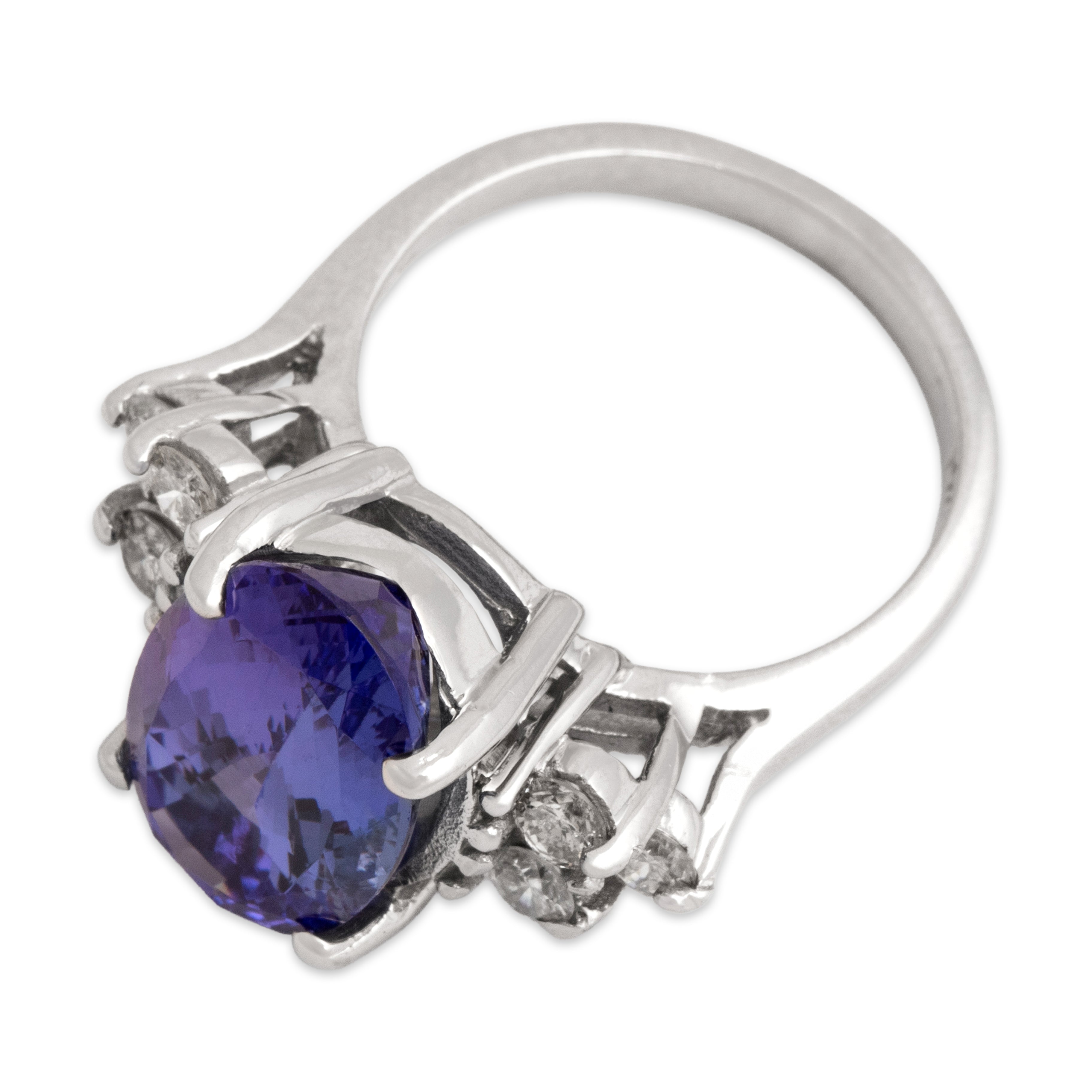 Vintage Large 14k White Gold 6.04ct Tanzanite .51cttw Diamond Sparkling Dimensional Cocktail Ring - Overall view