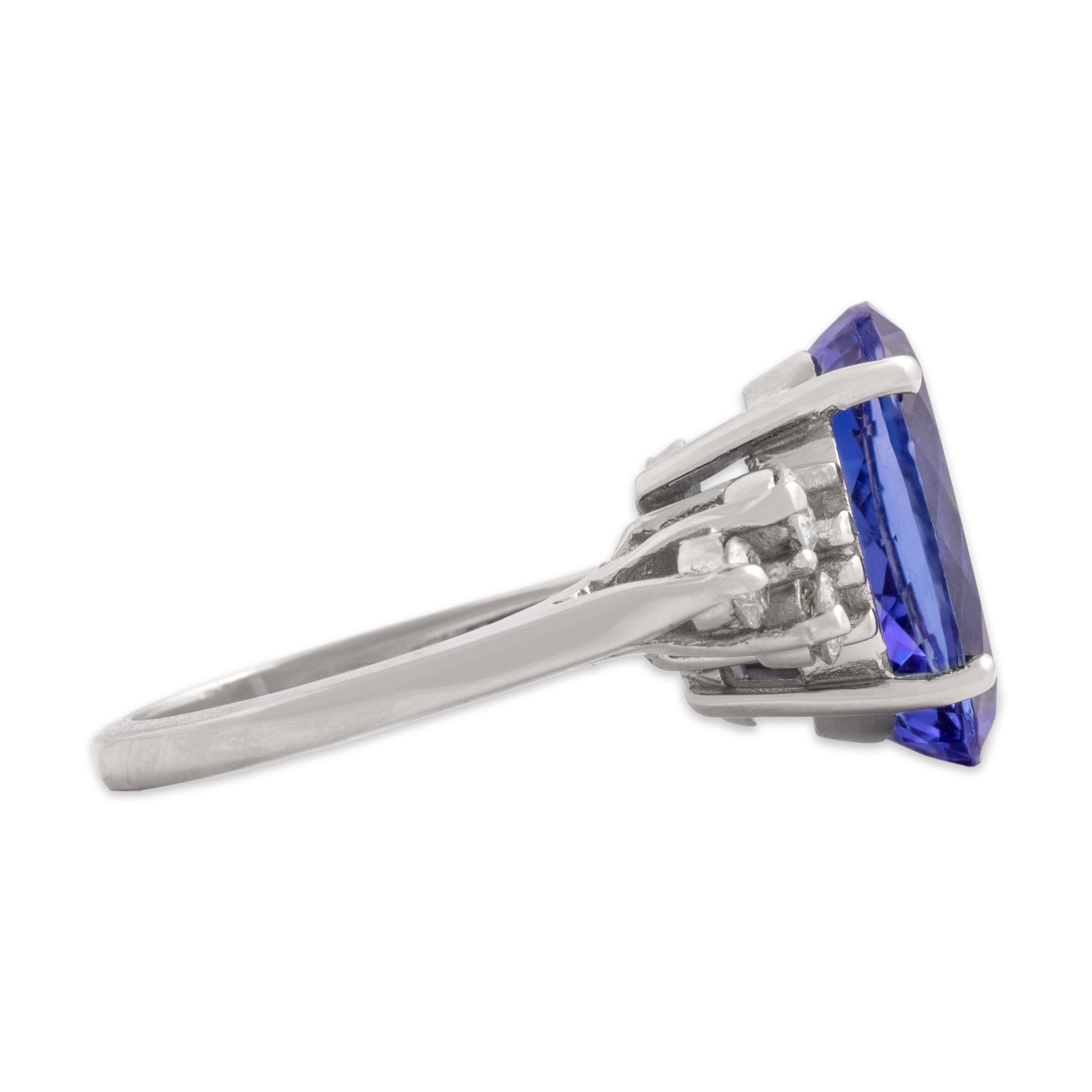 Vintage Large 14k White Gold 6.04ct Tanzanite .51cttw Diamond Sparkling Dimensional Cocktail Ring - Side view