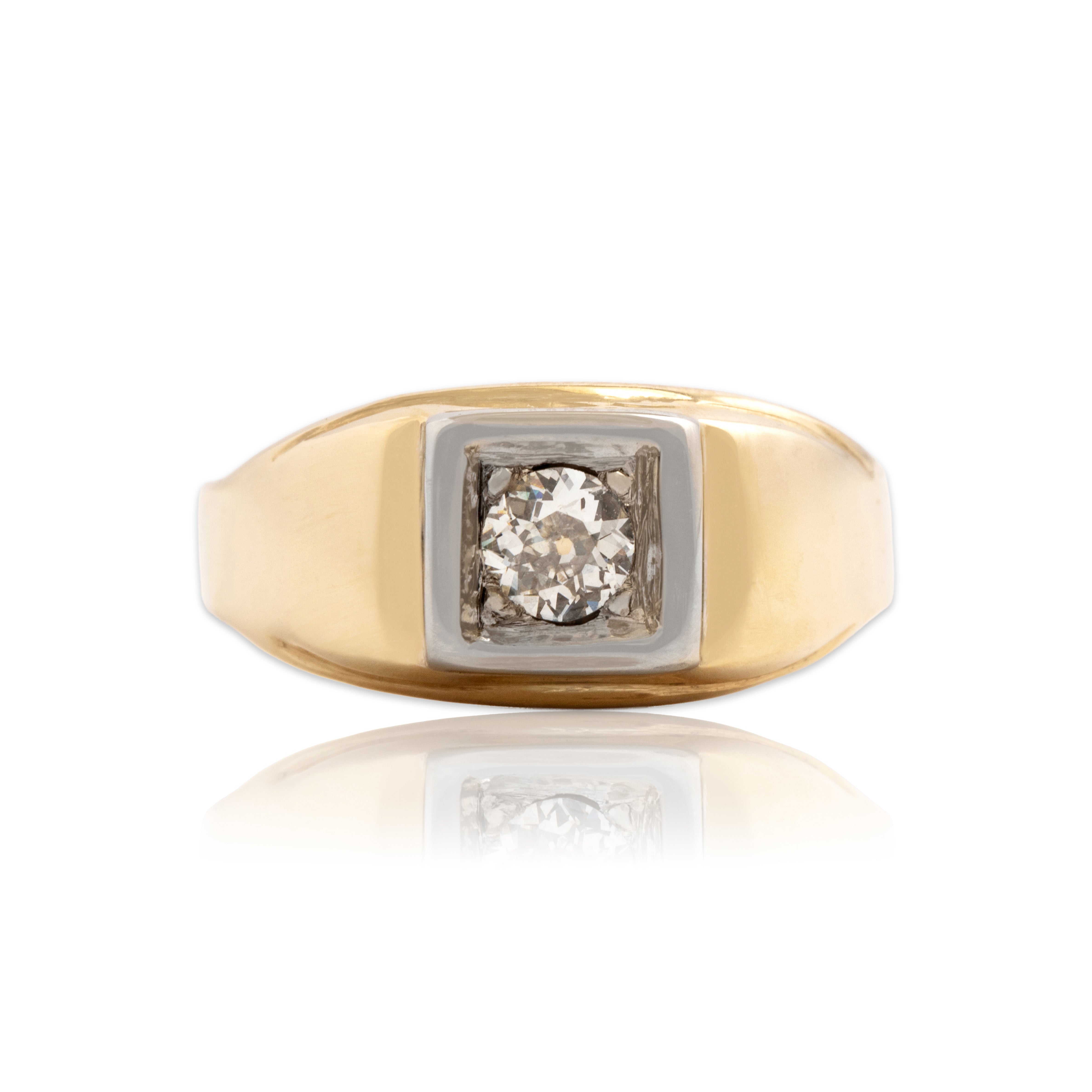 Vintage 14k Yellow & White Gold .25ct Old Mine Cut Diamond Square-Set Ring 7.00