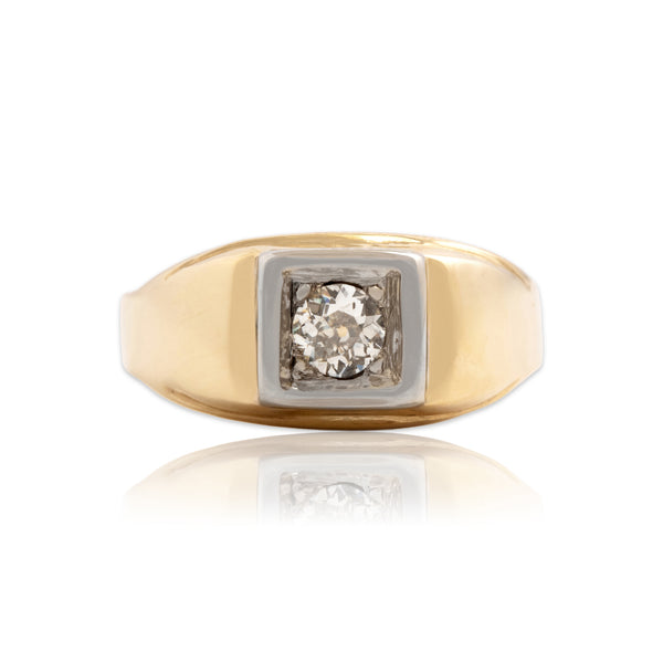 Vintage 14k Yellow & White Gold .25ct Old Mine Cut Diamond Square-Set Ring 7.00