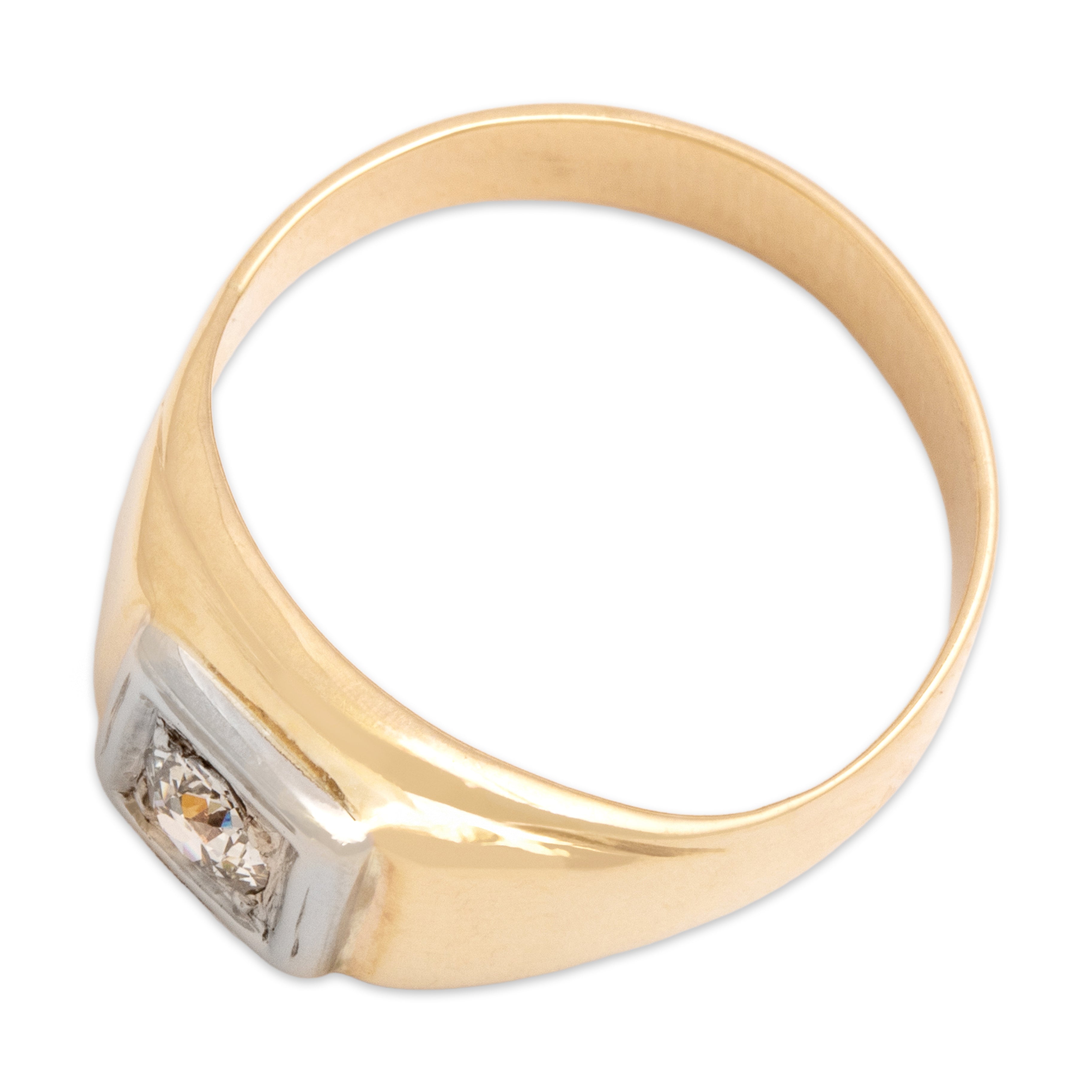 Vintage 14k Yellow & White Gold Old Mine Cut Diamond Sleek Square-Set Ring - Overall view
