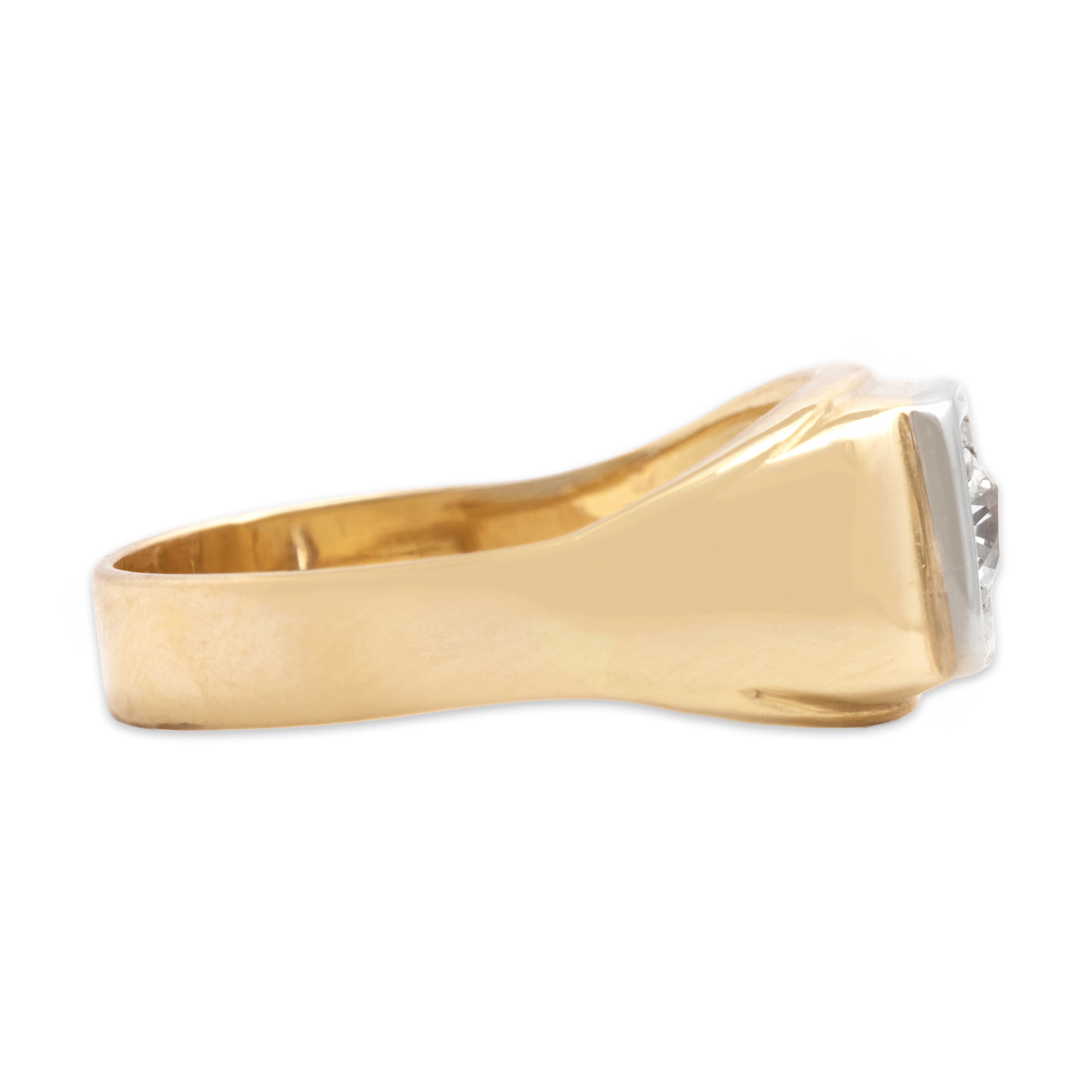 Vintage 14k Yellow & White Gold Old Mine Cut Diamond Sleek Square-Set Ring - Side view