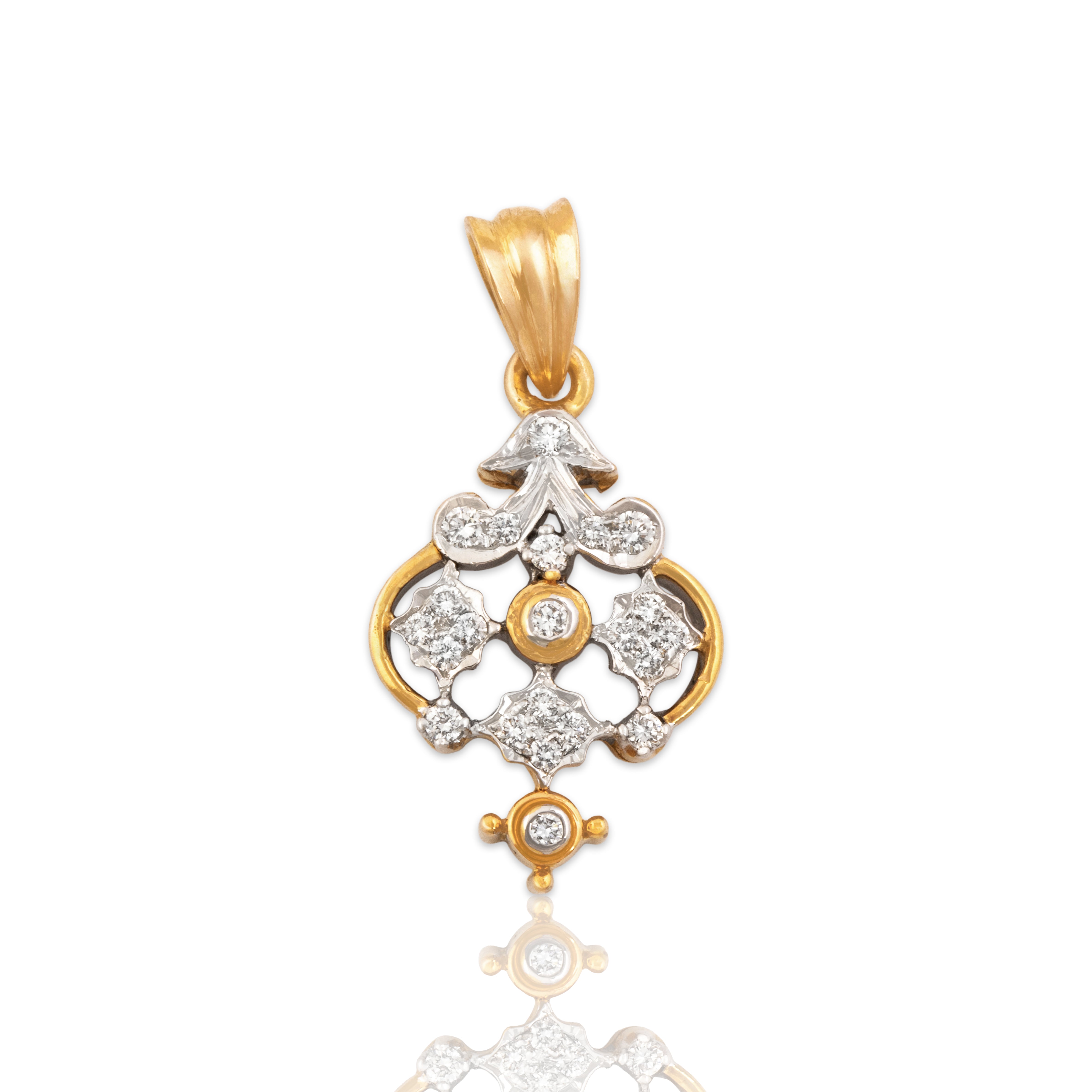Vintage 18k Yellow & White Gold [Custom Carat] Detailed Open Work Pendant - Close-up view