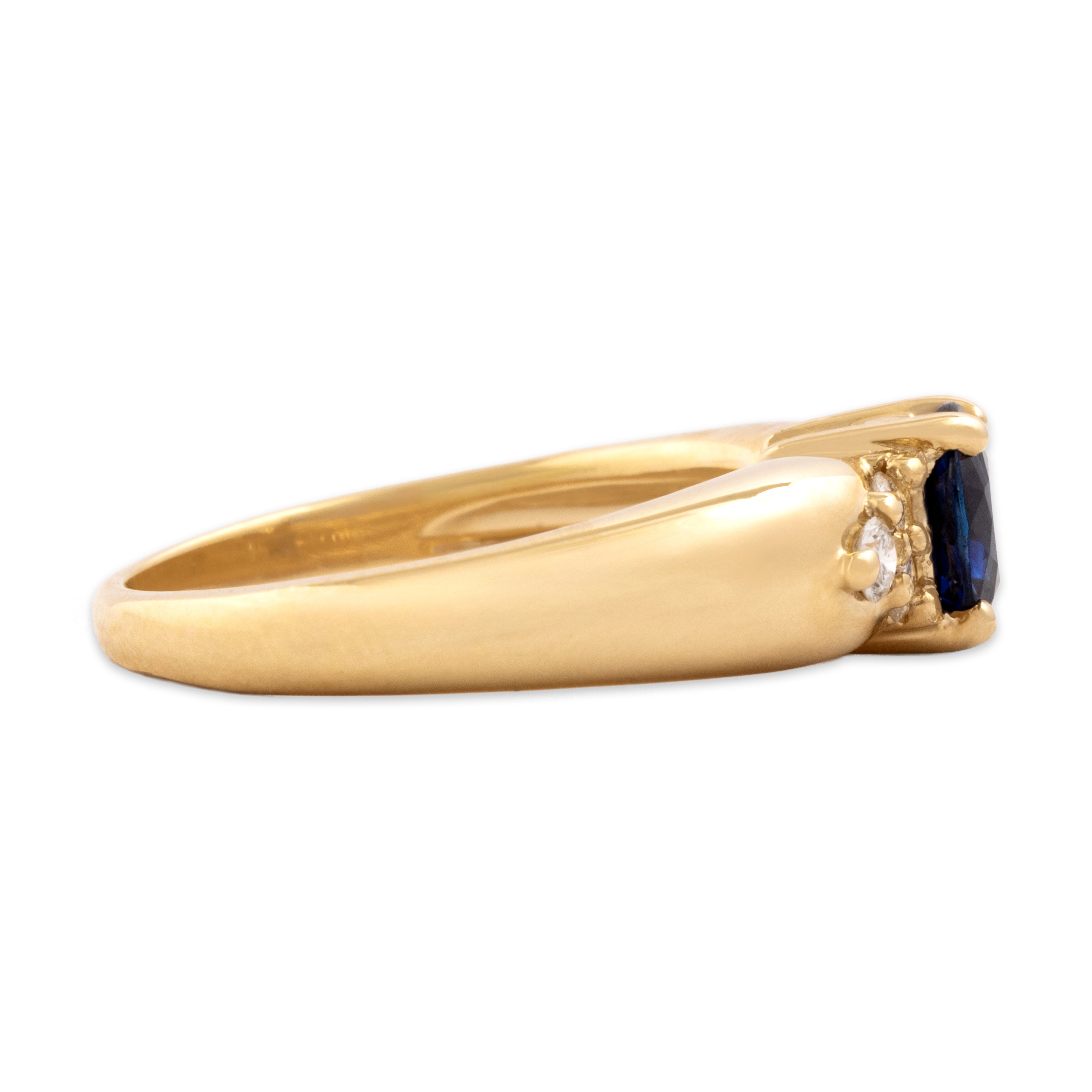Vintage 18k Yellow Gold .68ct Blue Sapphire Diamond Vivid Cobalt Cluster Ring - Side view