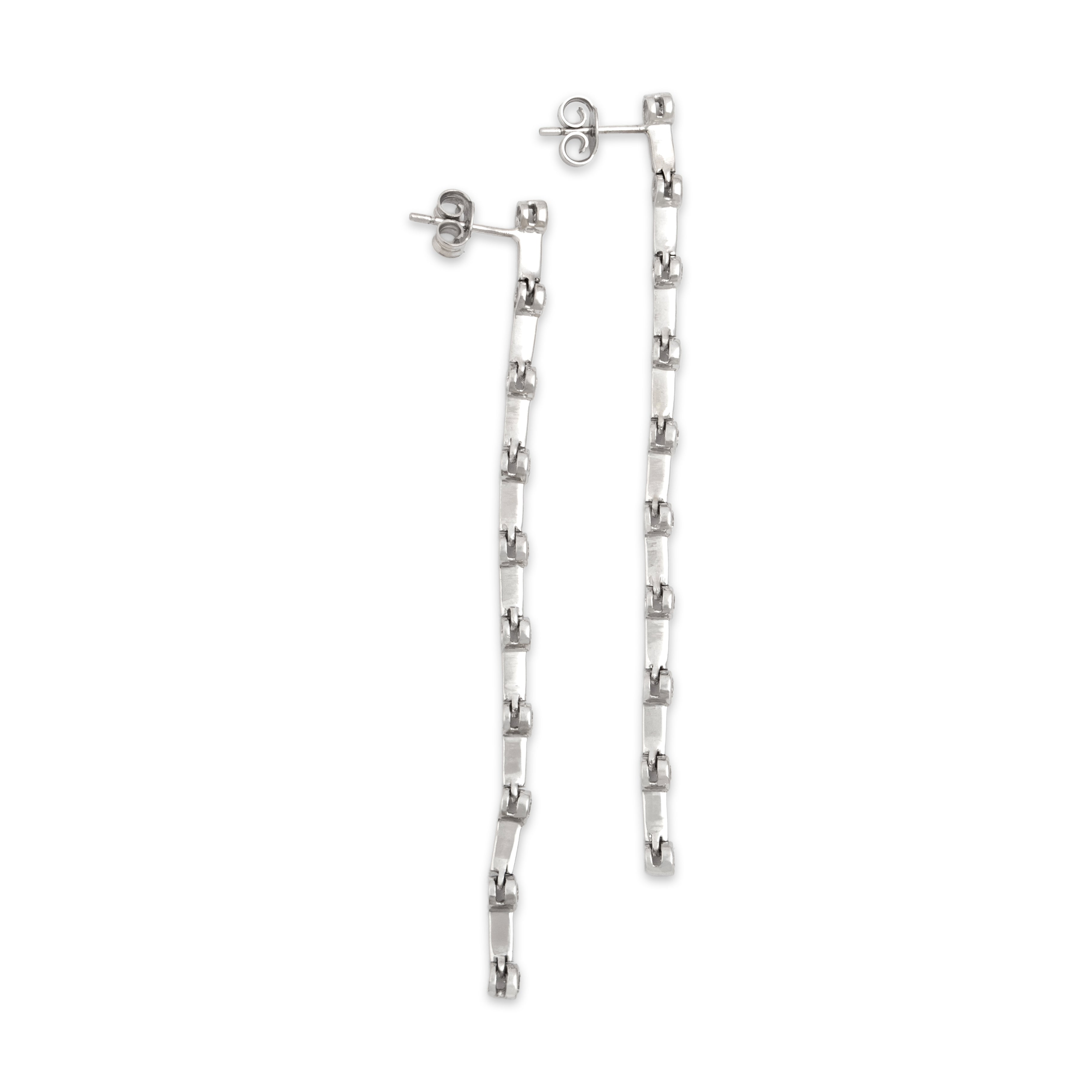 Vintage 14k White Gold 1.14cttw Diamond Brilliant Cascading Dangle Earrings - Side view