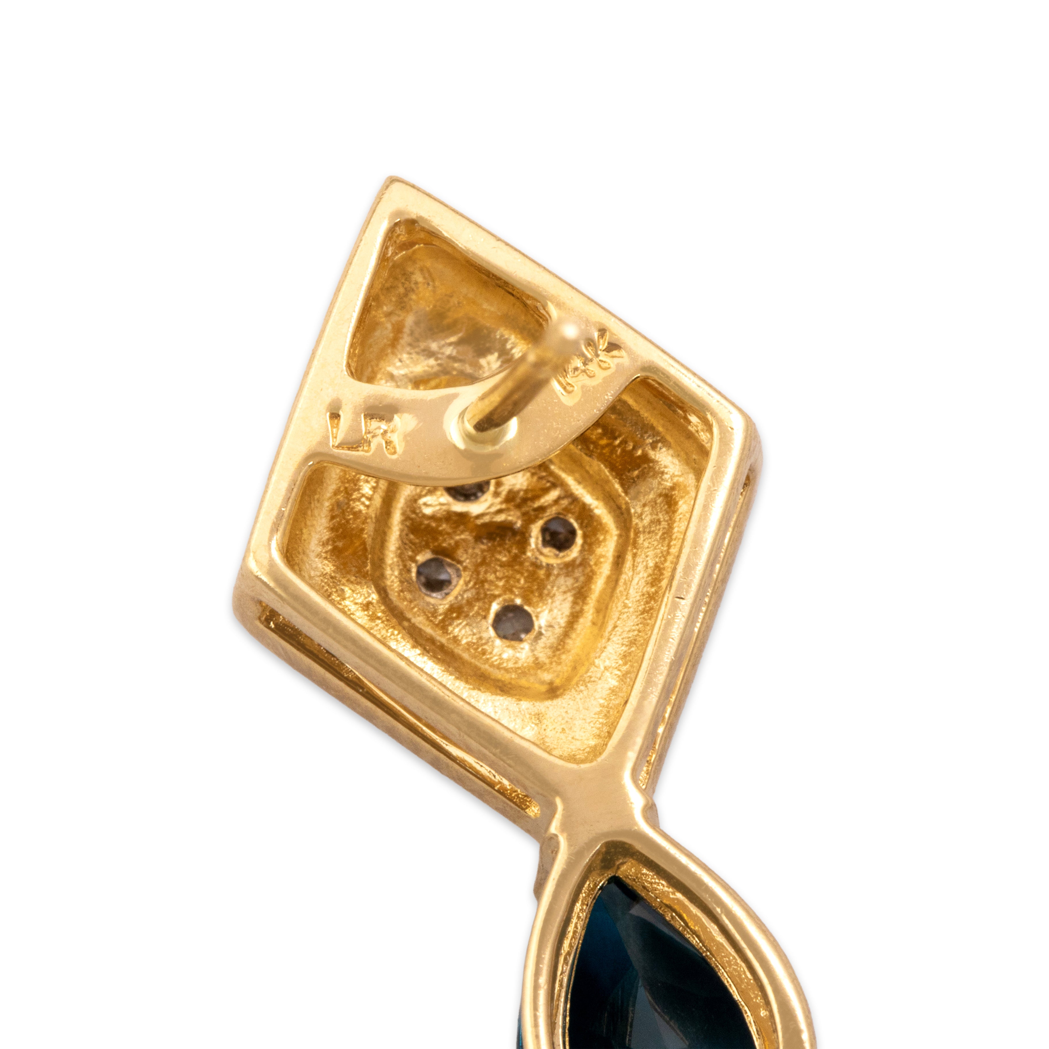 Estate 14k Yellow Gold 3.21cttw London Blue Topaz Diamond Sparkling Geometric Drop Stud Earrings - Hallmark view