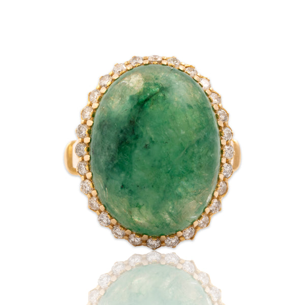 Vintage Oversized 14k Yellow Gold 21.08ct Aventurine Diamond Halo Cocktail Ring 6.50