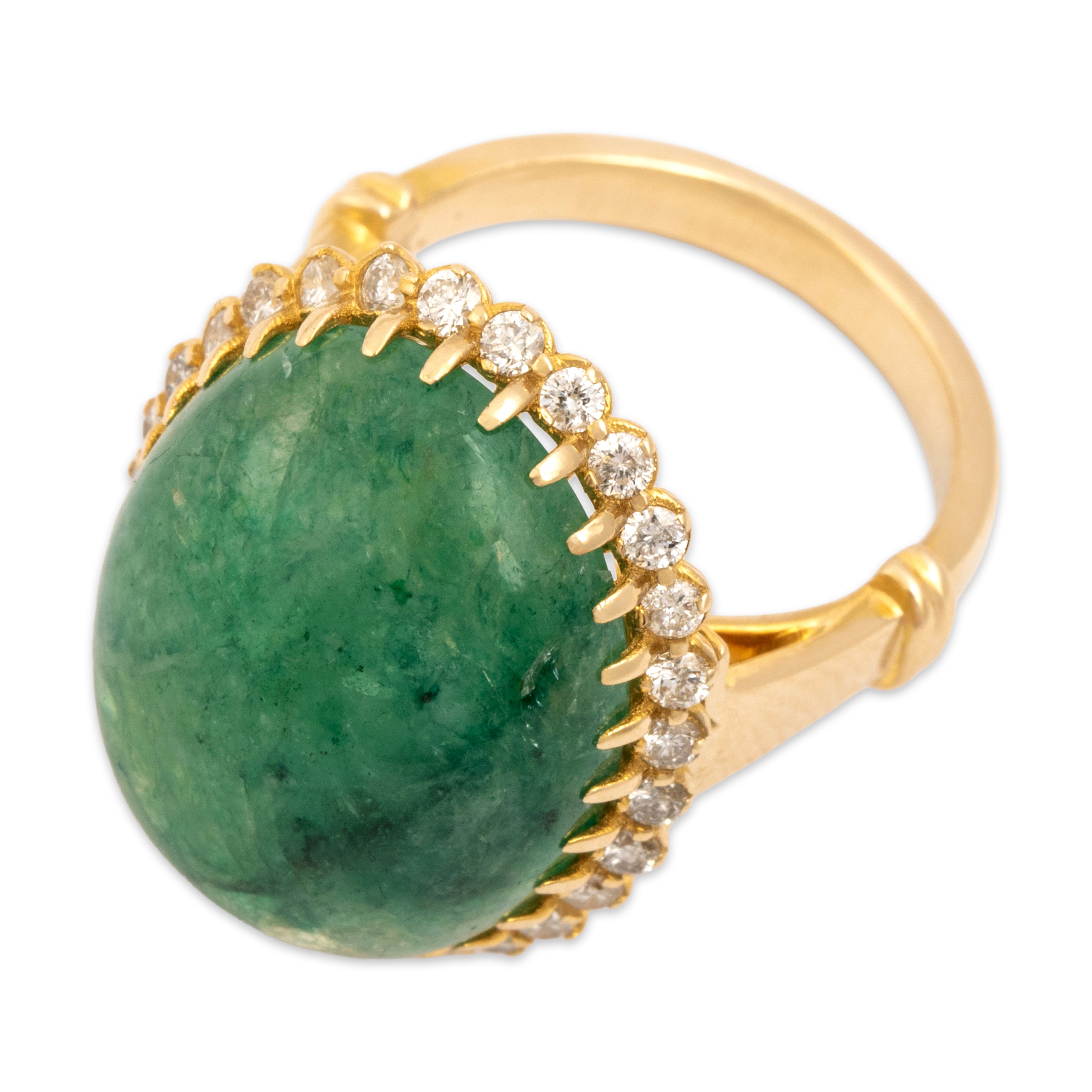 Vintage Heavy 14k Yellow Gold 23.78ct Jade Diamond Cabochon Halo Cocktail Ring - Overall view