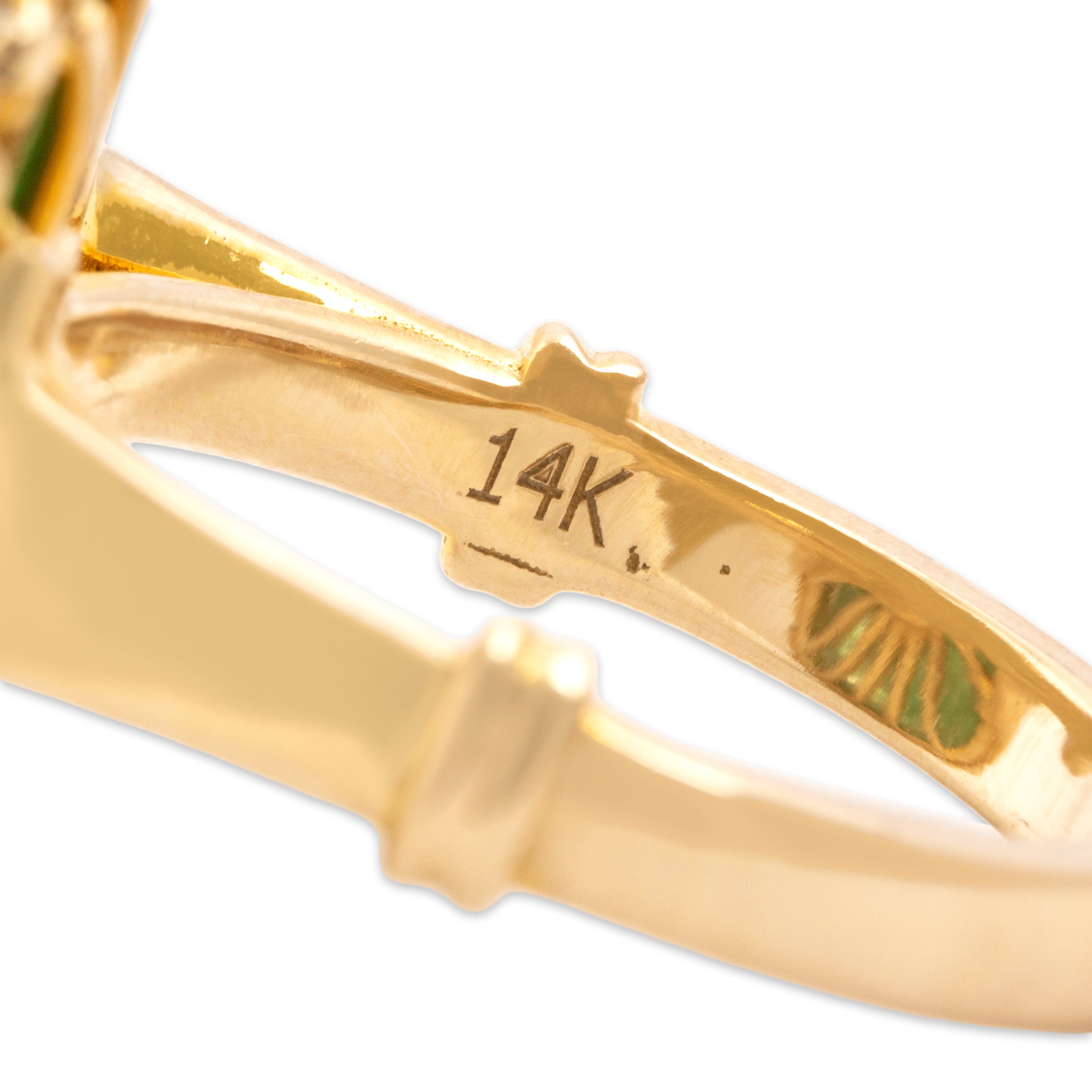 Vintage Heavy 14k Yellow Gold 23.78ct Jade Diamond Cabochon Halo Cocktail Ring - Hallmark view