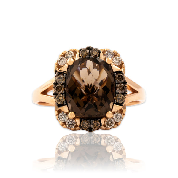 Estate 14k Rose Gold 2.74ct Smoky Quartz Chocolate & White Diamond Ring 7.00