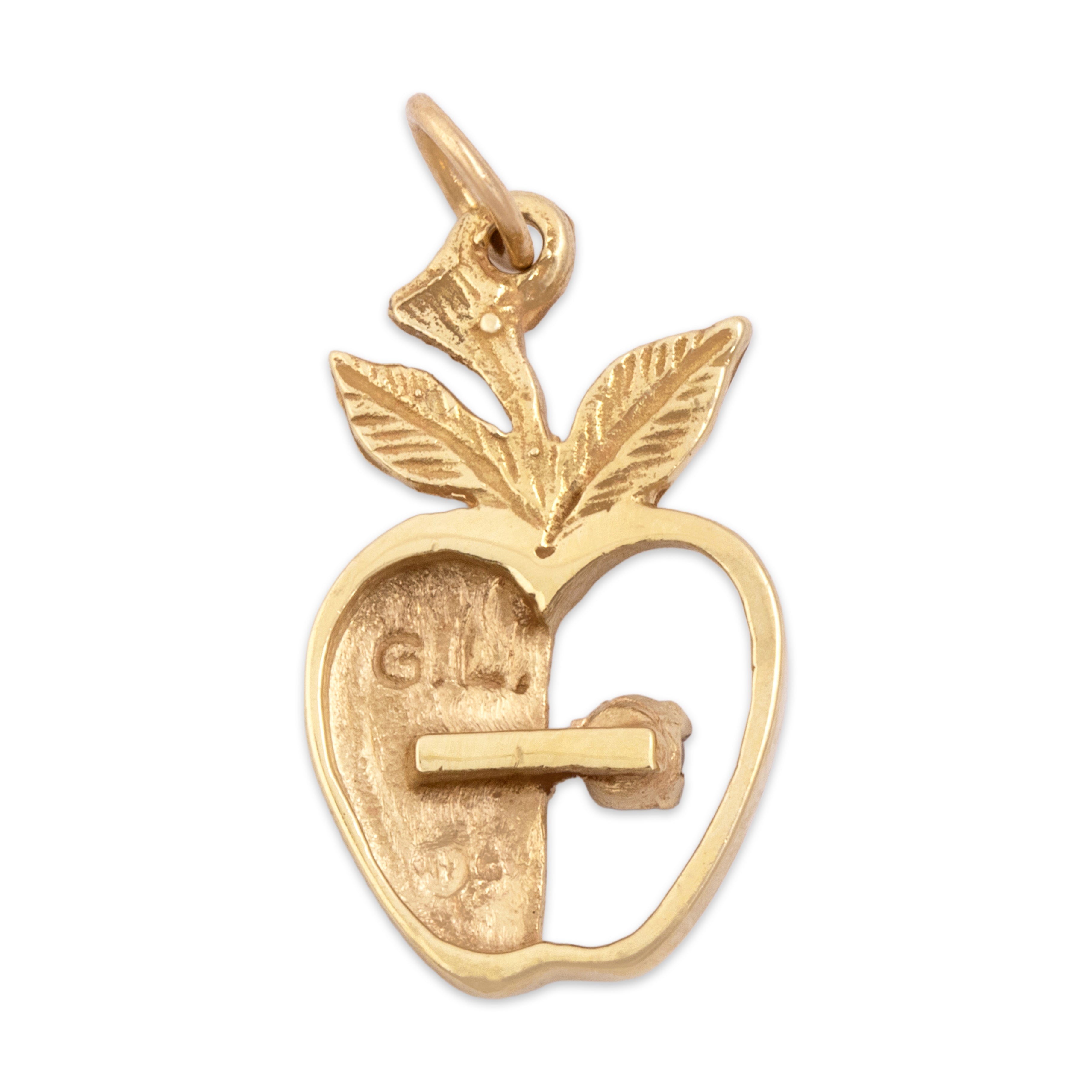 Vintage 14k Yellow Gold Diamond Lucky Golden Apple Charm / Pendant - Back view