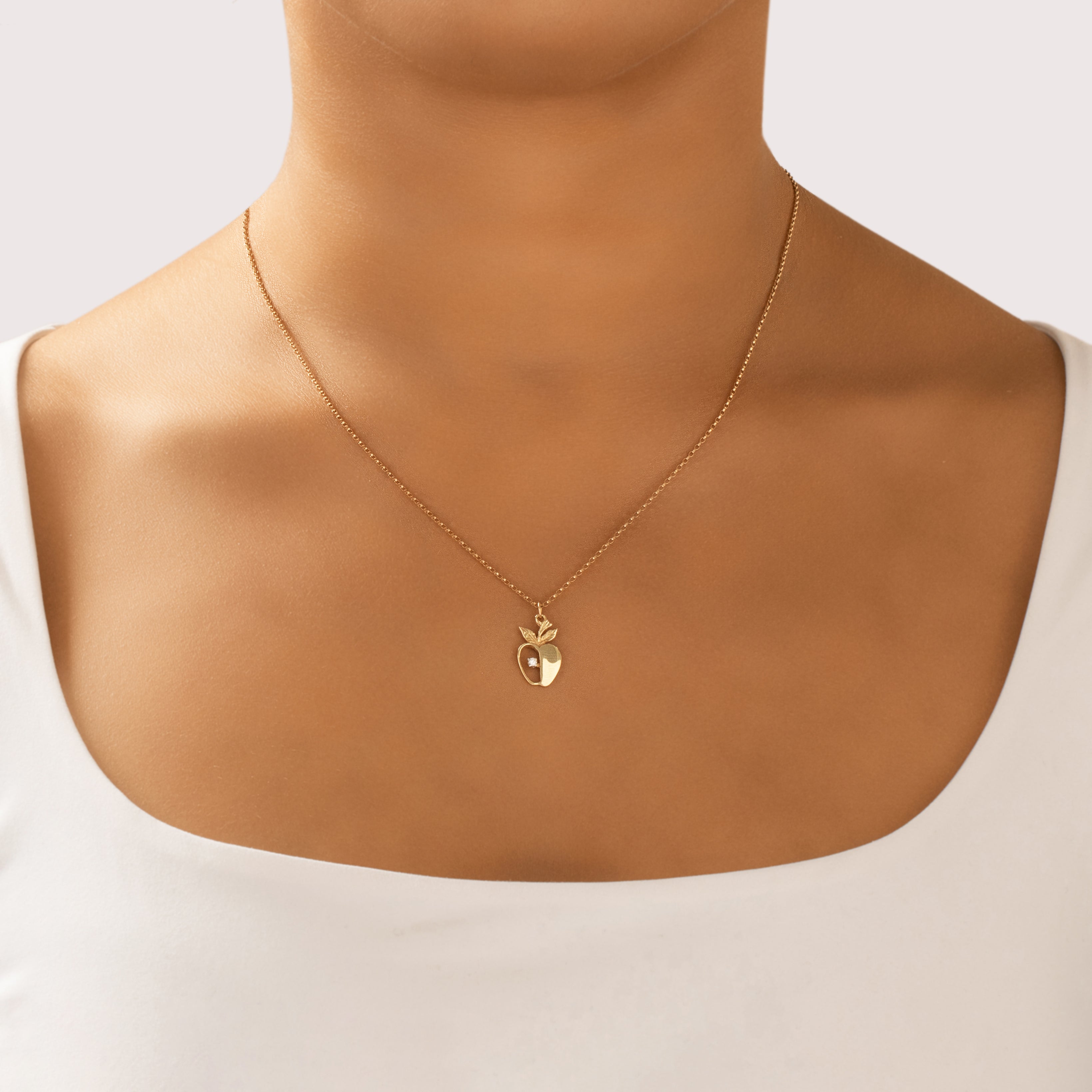 Vintage 14k Yellow Gold Diamond Lucky Golden Apple Charm / Pendant - On model view