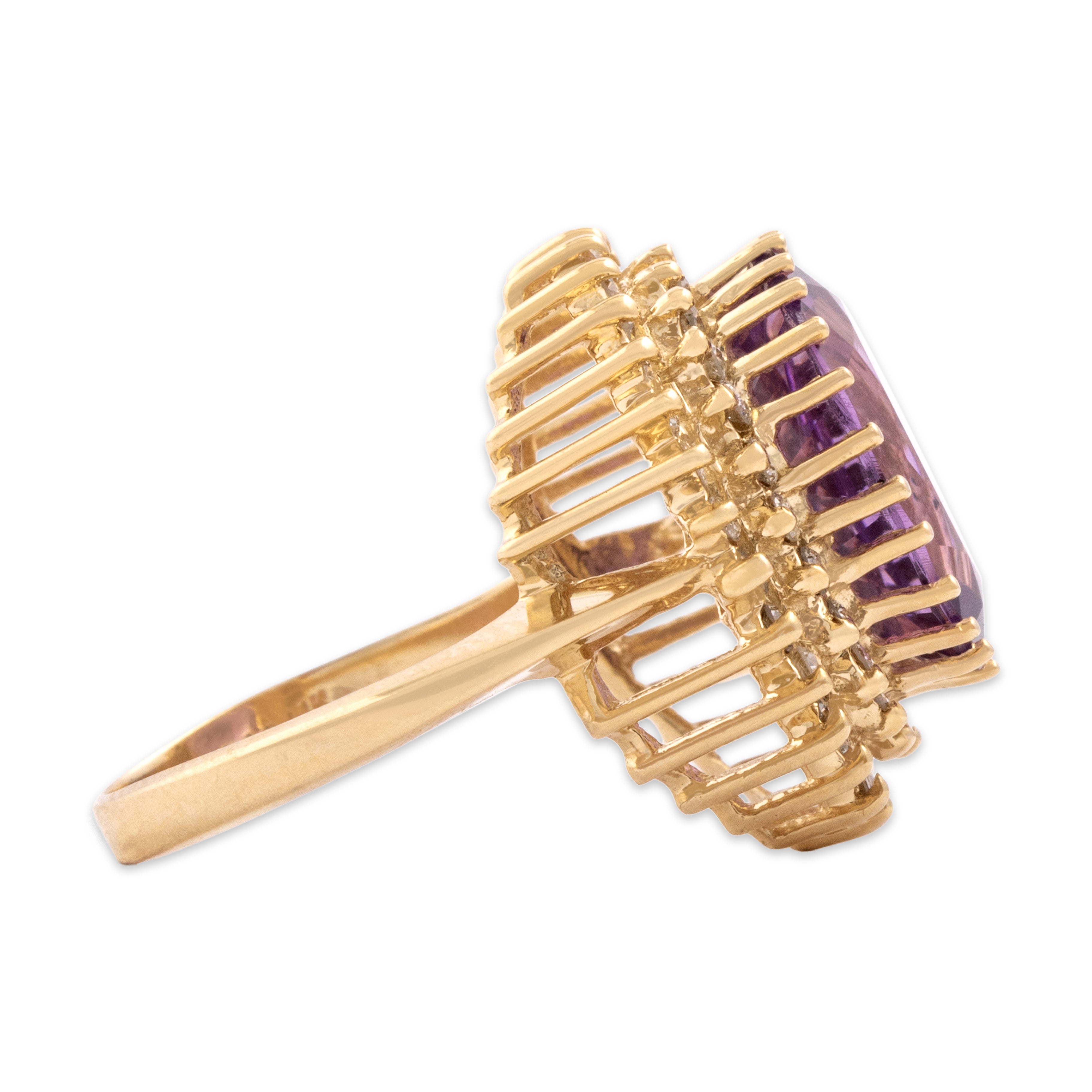 Vintage 14k Yellow Gold 6.18ct Amethyst .57cttw Diamond Bold Halo Cocktail Ring - Side view