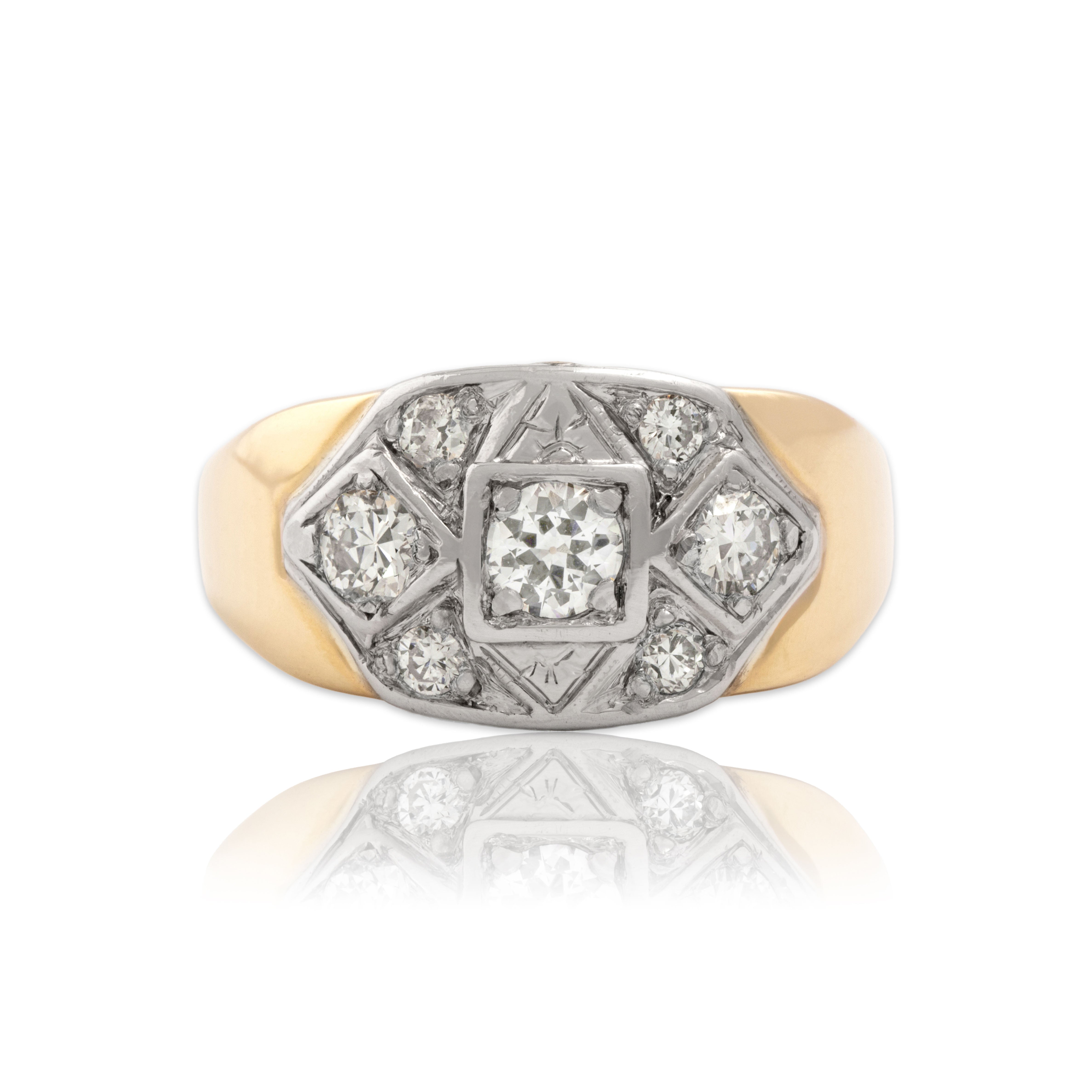 Vintage Heavy 14k Yellow & White Gold .87cttw Old European Diamond Superb Ring 10.00