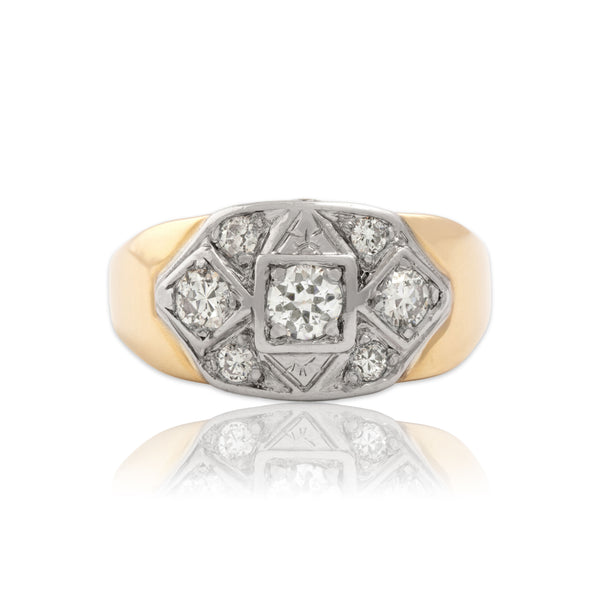 Vintage Heavy 14k Yellow & White Gold .87cttw Old European Diamond Superb Ring 10.00