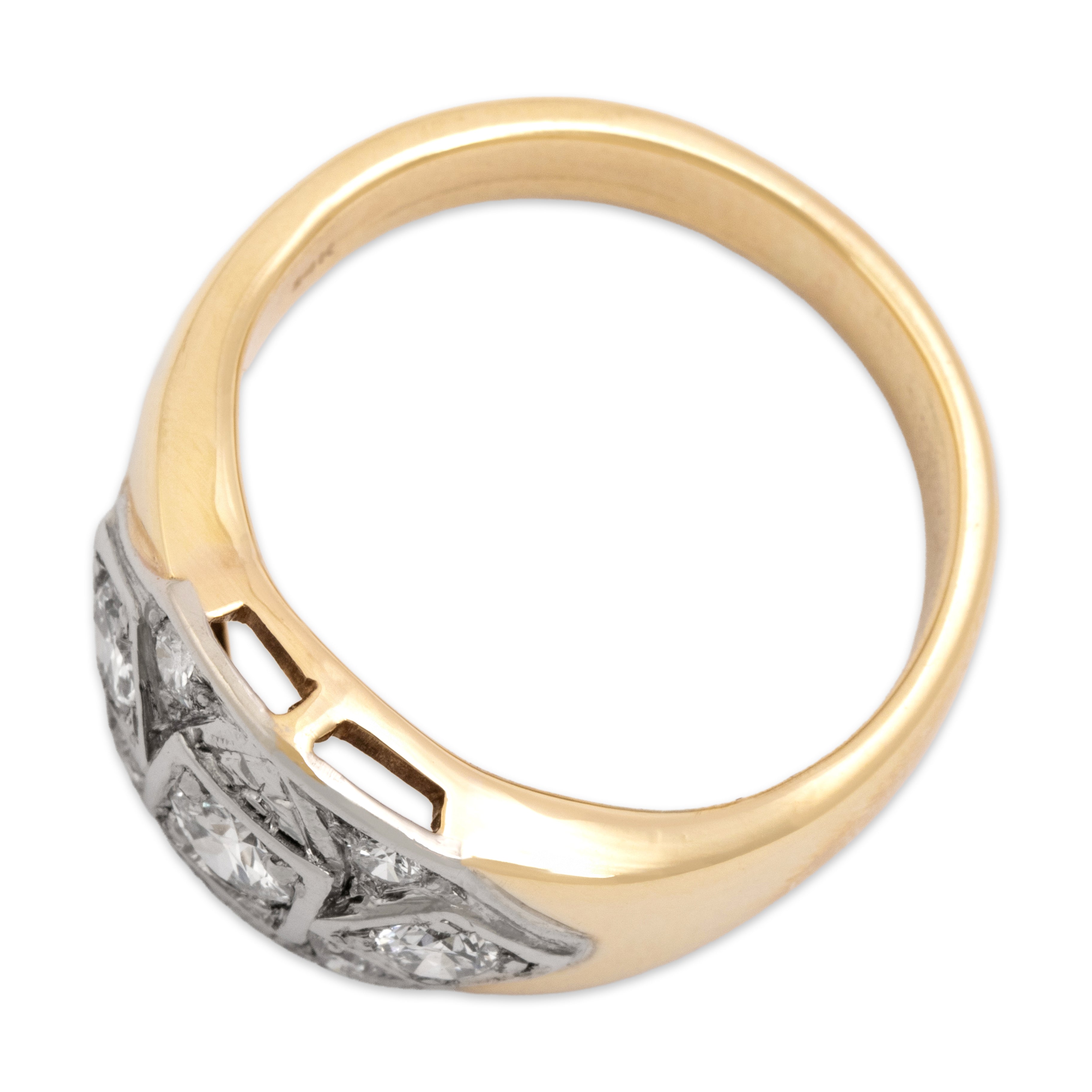 Vintage Substantial 14k Yellow & White Gold .87cttw Diamond Stunning Geometric Wide Band Ring - Overall view