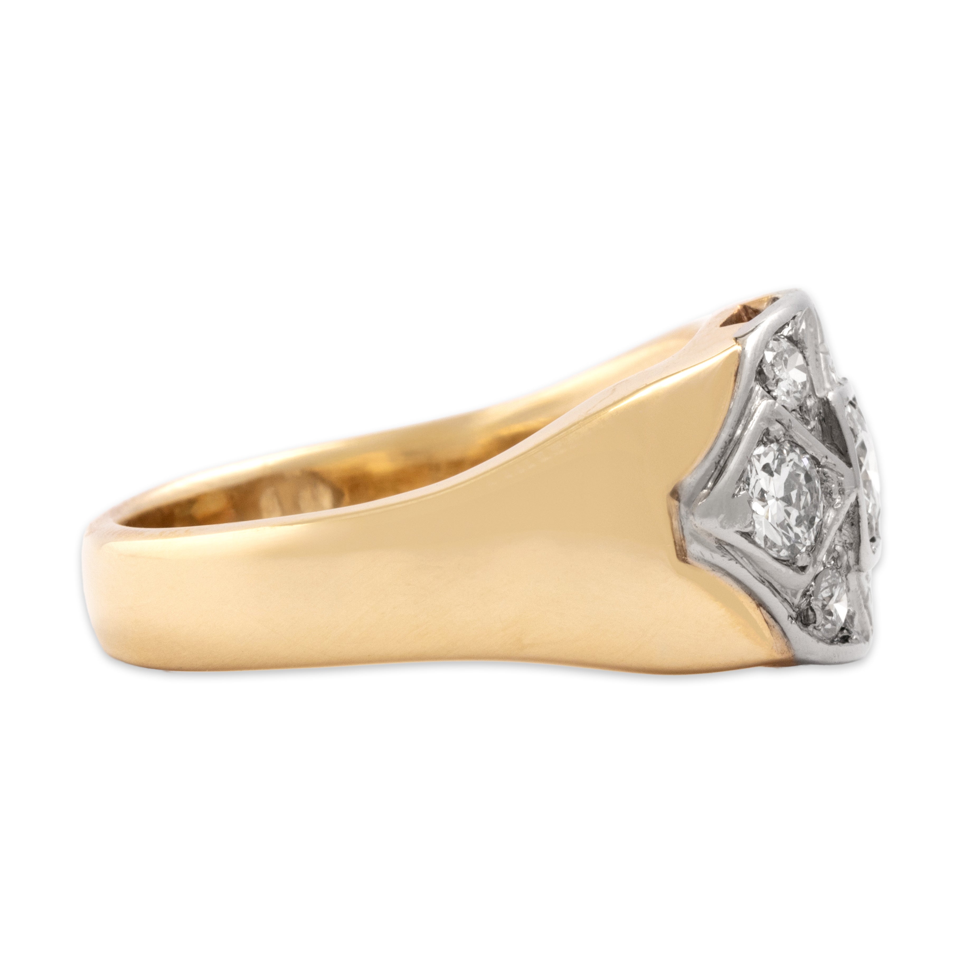 Vintage Substantial 14k Yellow & White Gold .87cttw Diamond Stunning Geometric Wide Band Ring - Side view