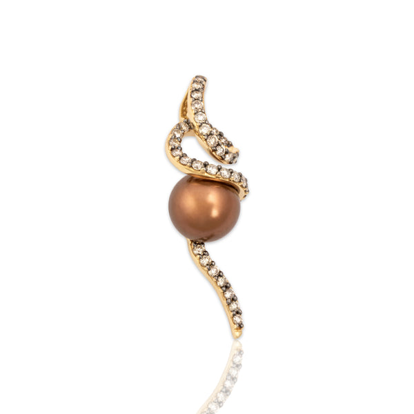 Vintage 14k Yellow Gold .64cttw Champagne Diamond Chocolate Pearl Pendant