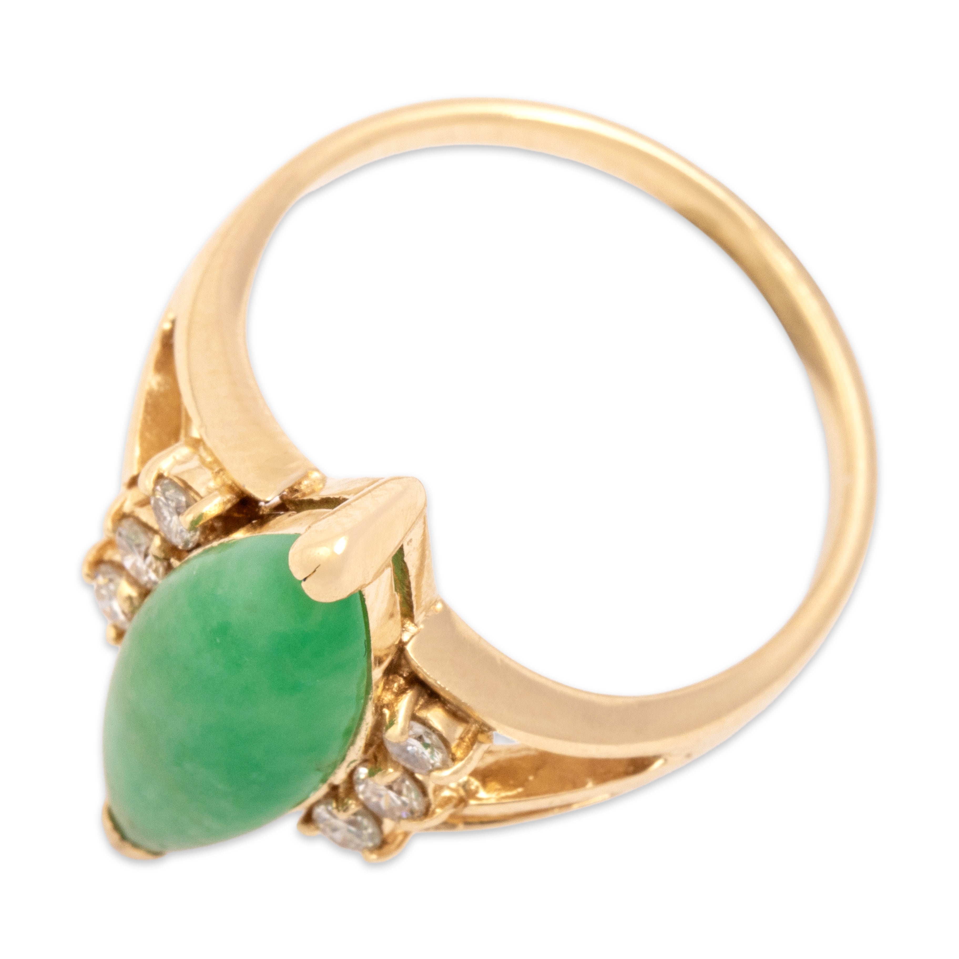 Vintage 14k Yellow Gold 2.9ct Jade Diamond Elegant Accented Navette Ring - Overall view