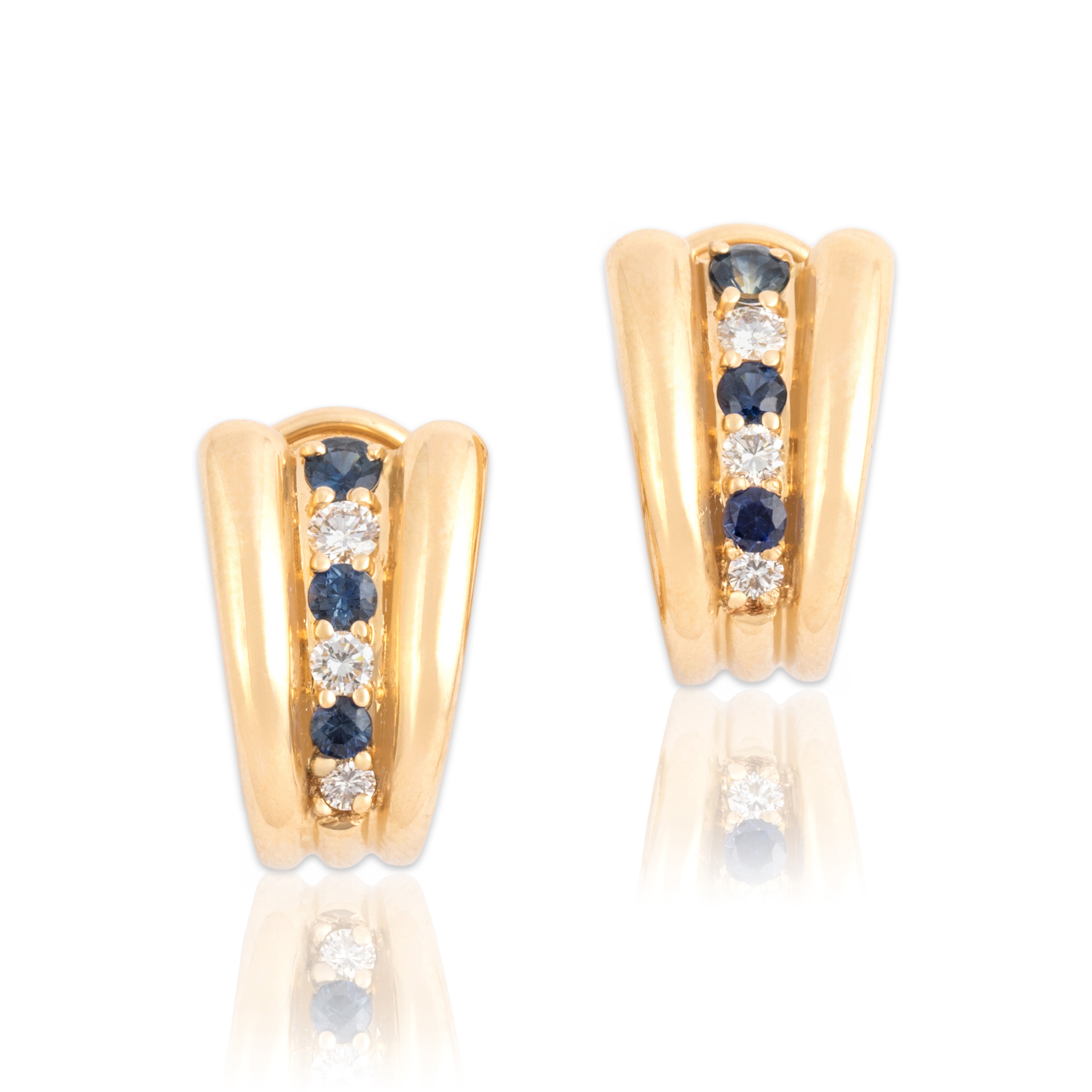 Vintage 14k Yellow Gold .51cttw Blue Sapphire Diamond Bold Omega-Back Earrings