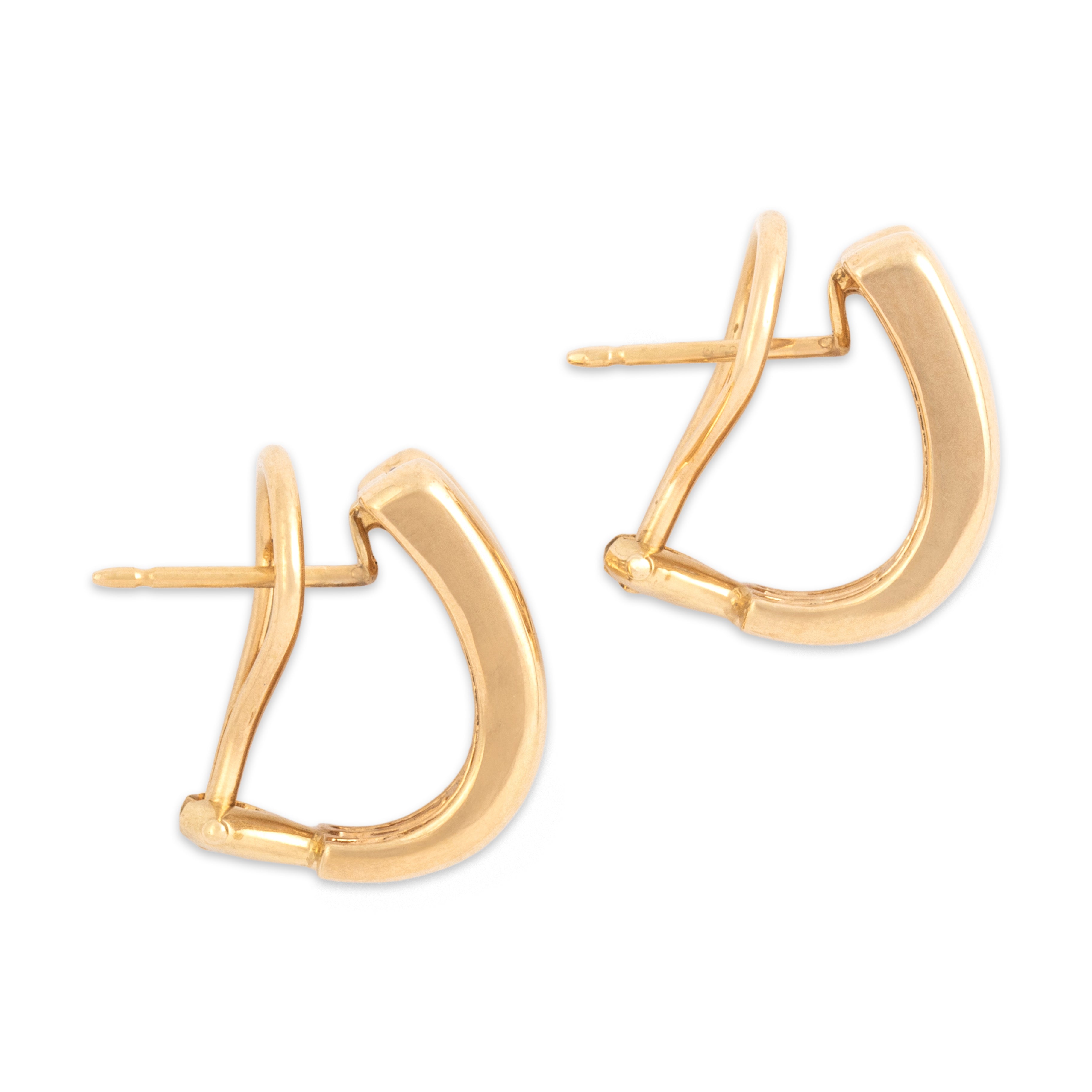 Vintage 14k Yellow Gold .51cttw Blue Sapphire Diamond Bold Framed Line Omega-Back Earrings - Side view