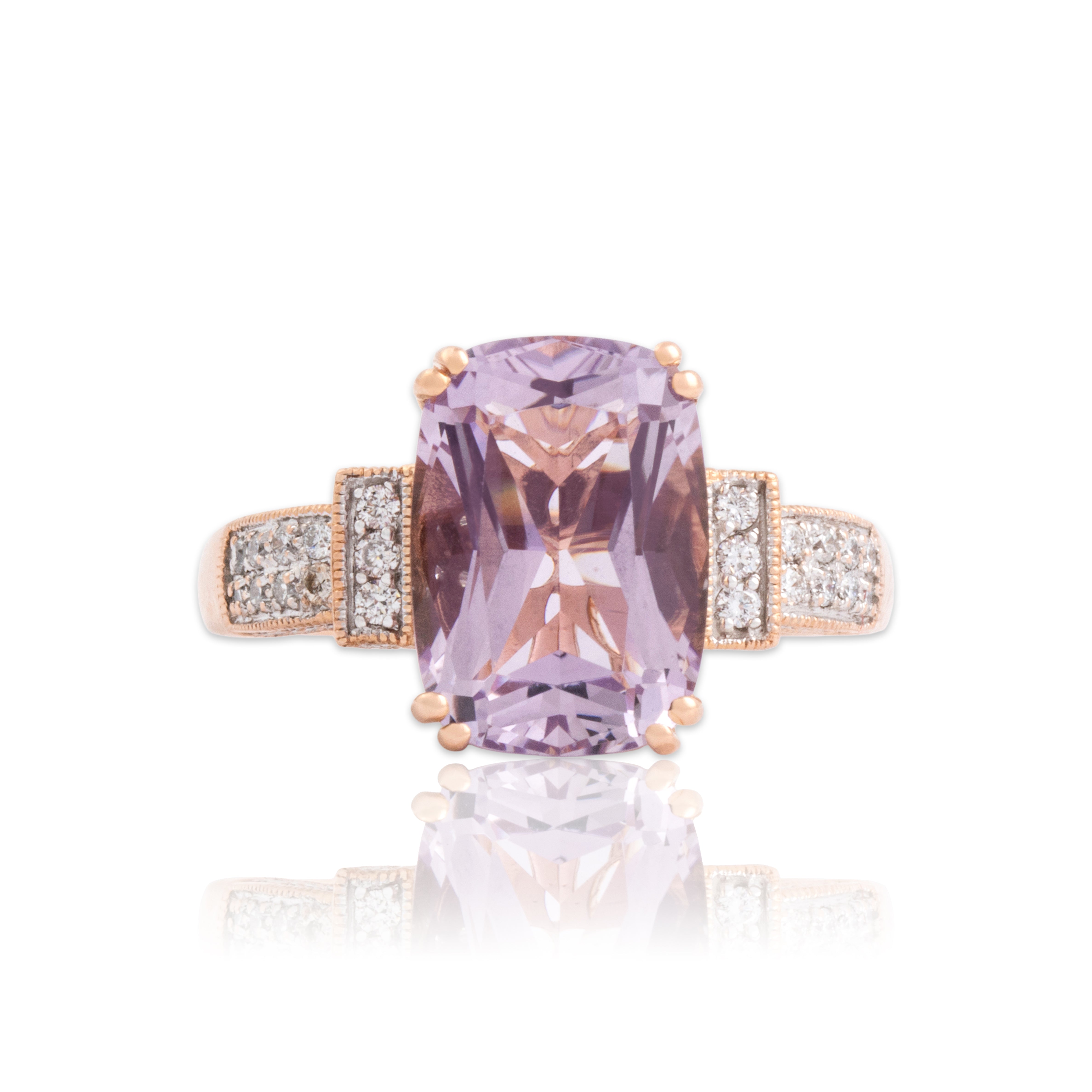 Vintage 18k Rose Gold 4.85ct Amethyst Diamond Fabulous Step Shoulder Cocktail Ring - Close-up view