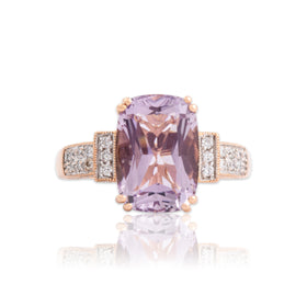 Vintage 18k Rose Gold 4.85ct Amethyst Diamond Step Shoulder Cocktail Ring 10.50