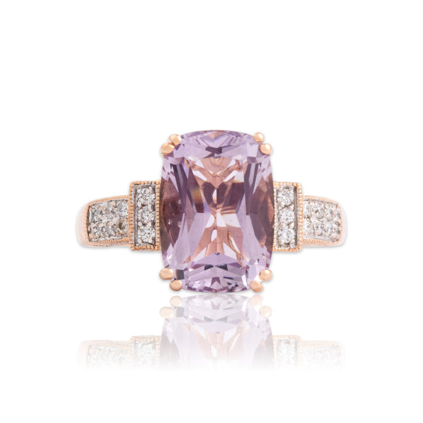 Vintage 18k Rose Gold 4.85ct Amethyst Diamond Step Shoulder Cocktail Ring 10.50
