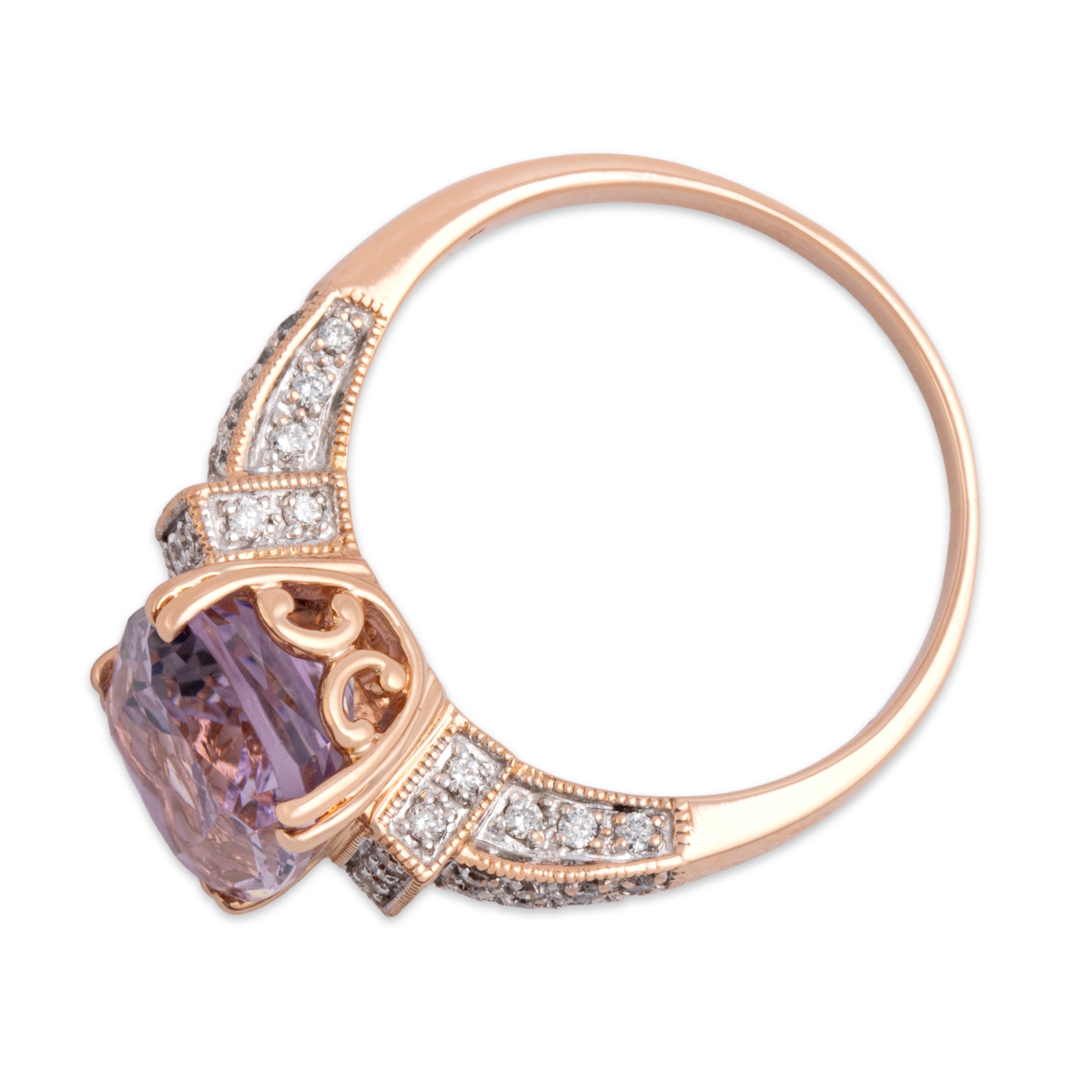 Vintage 18k Rose Gold 4.85ct Amethyst Diamond Fabulous Step Shoulder Cocktail Ring - Overall view