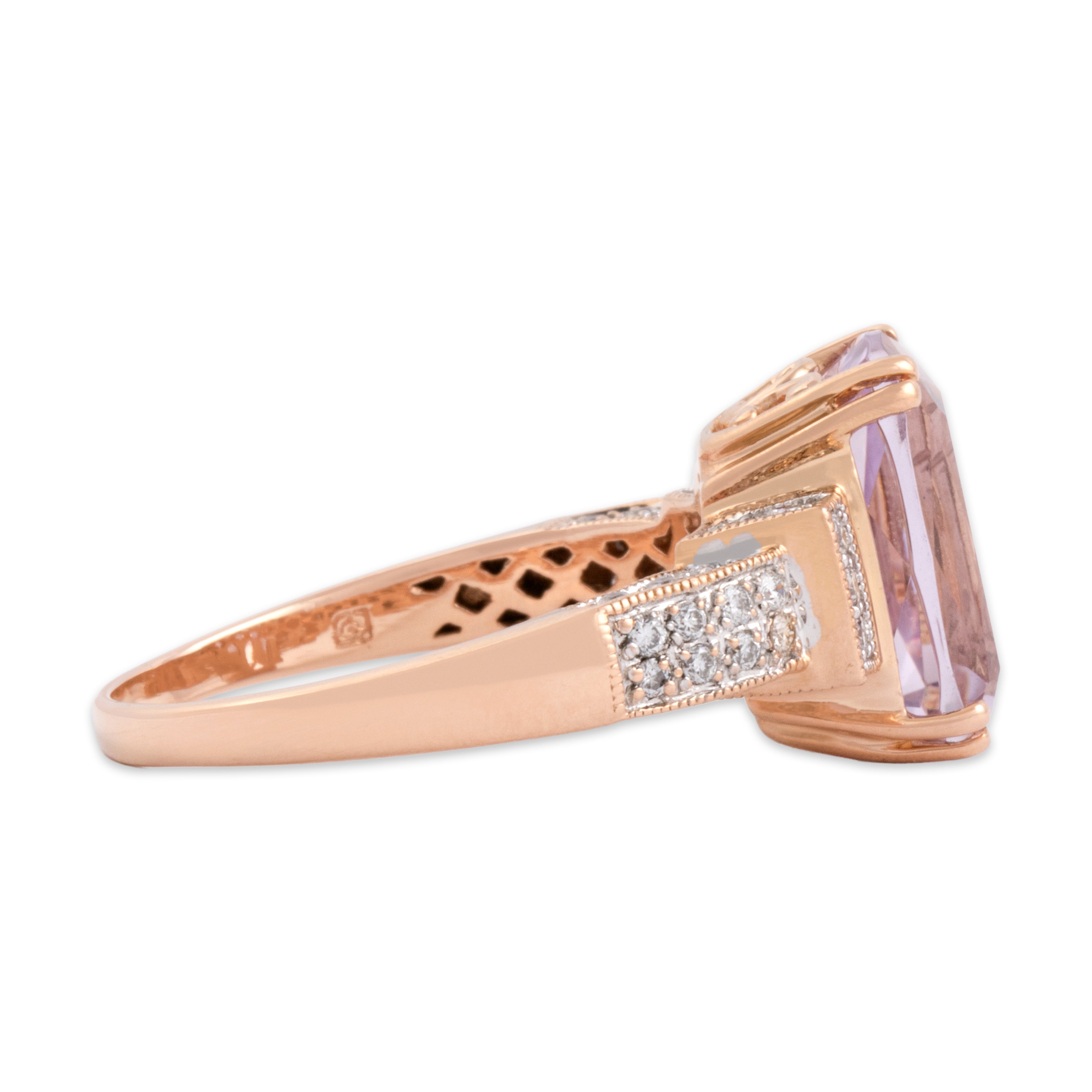 Vintage 18k Rose Gold 4.85ct Amethyst Diamond Fabulous Step Shoulder Cocktail Ring - Side view
