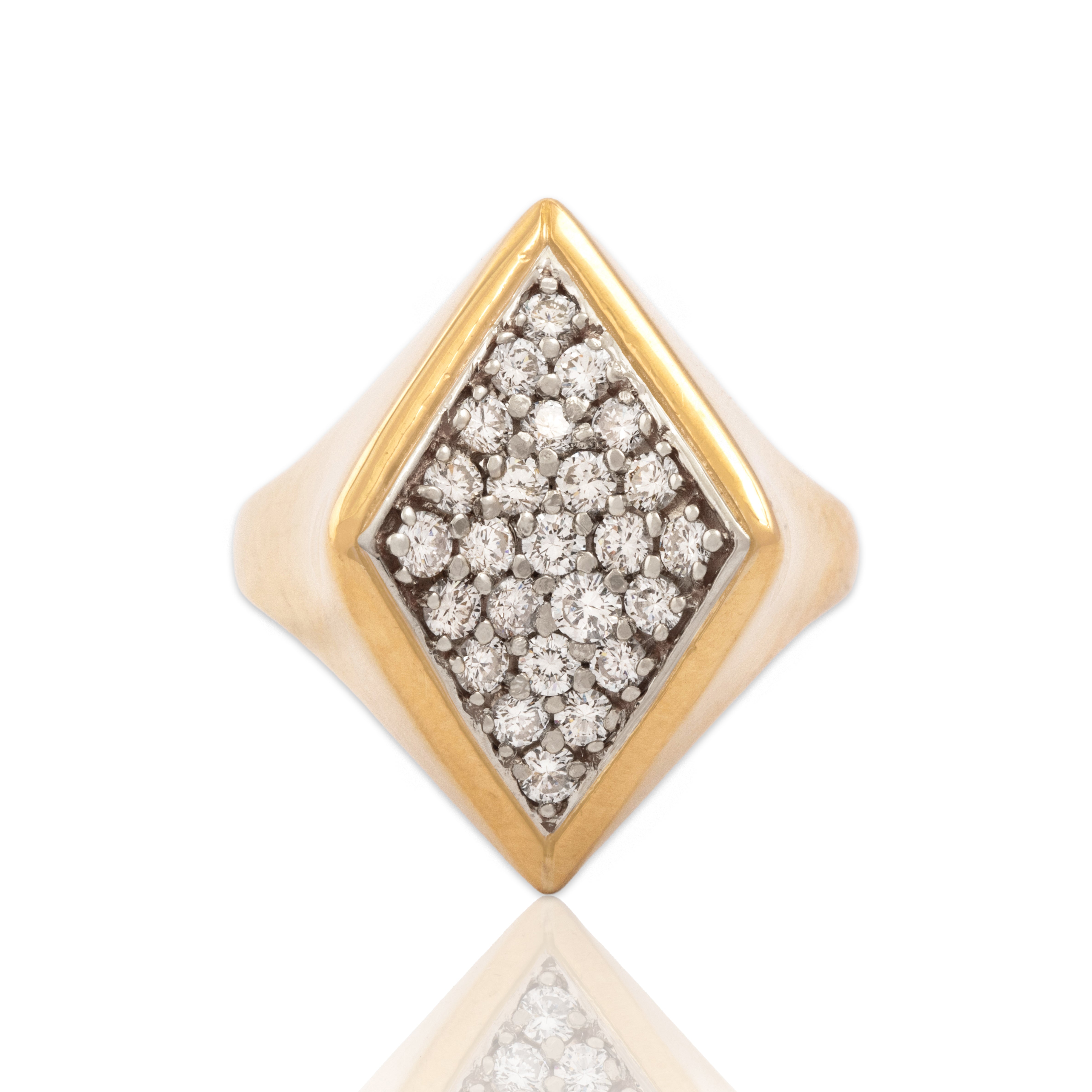 Vintage 18k Yellow Gold .51cttw Diamond Bold Sculptural Kite Ring - Close-up view