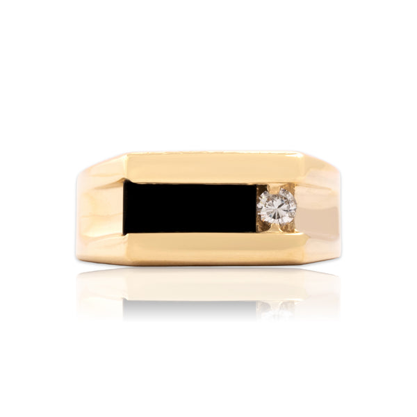 Vintage 14k Yellow Gold Onyx Diamond Bold Geometric Bar Ring 7.00