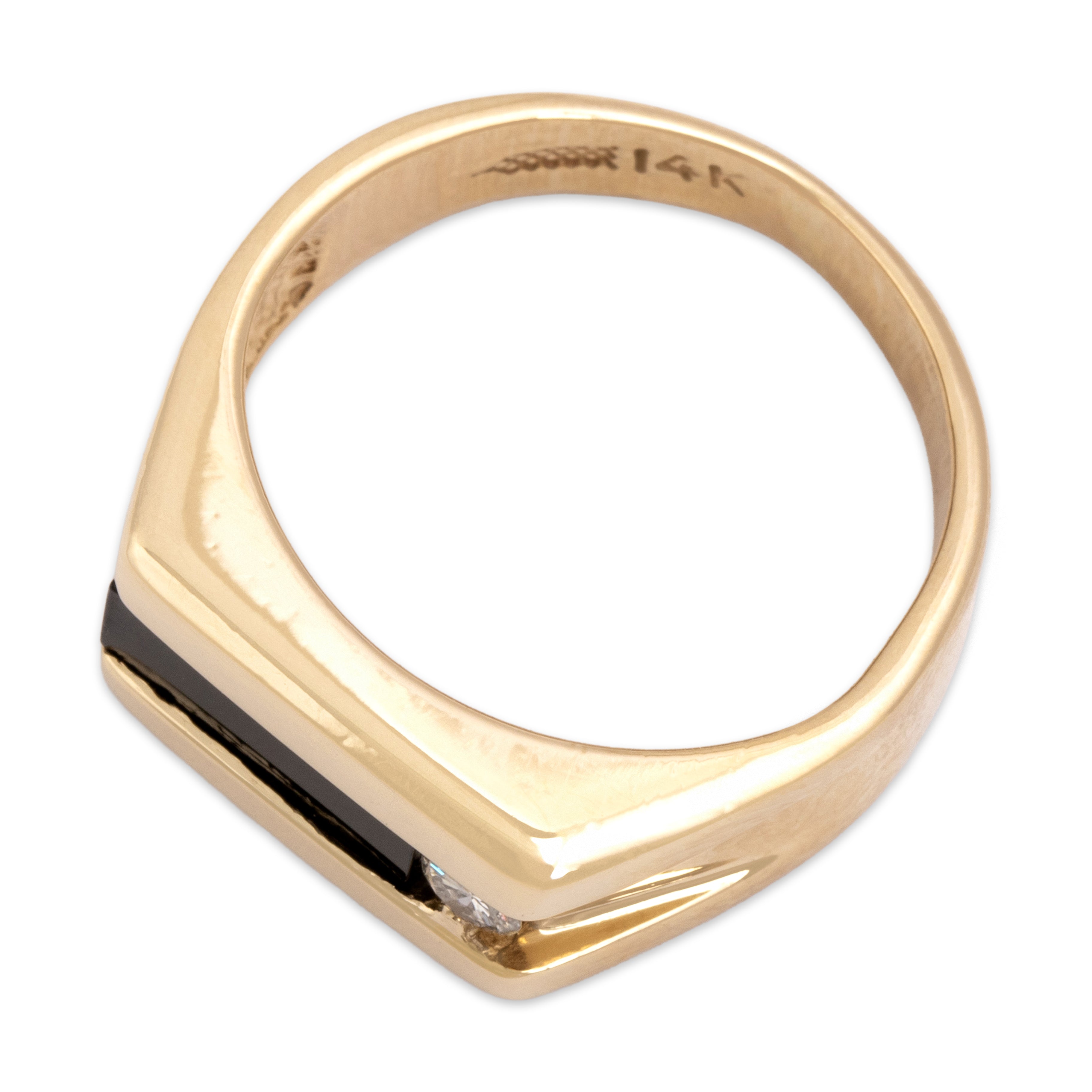 Vintage 14k Yellow Gold Onyx Diamond Bold Geometric Bar Ring - Overall view