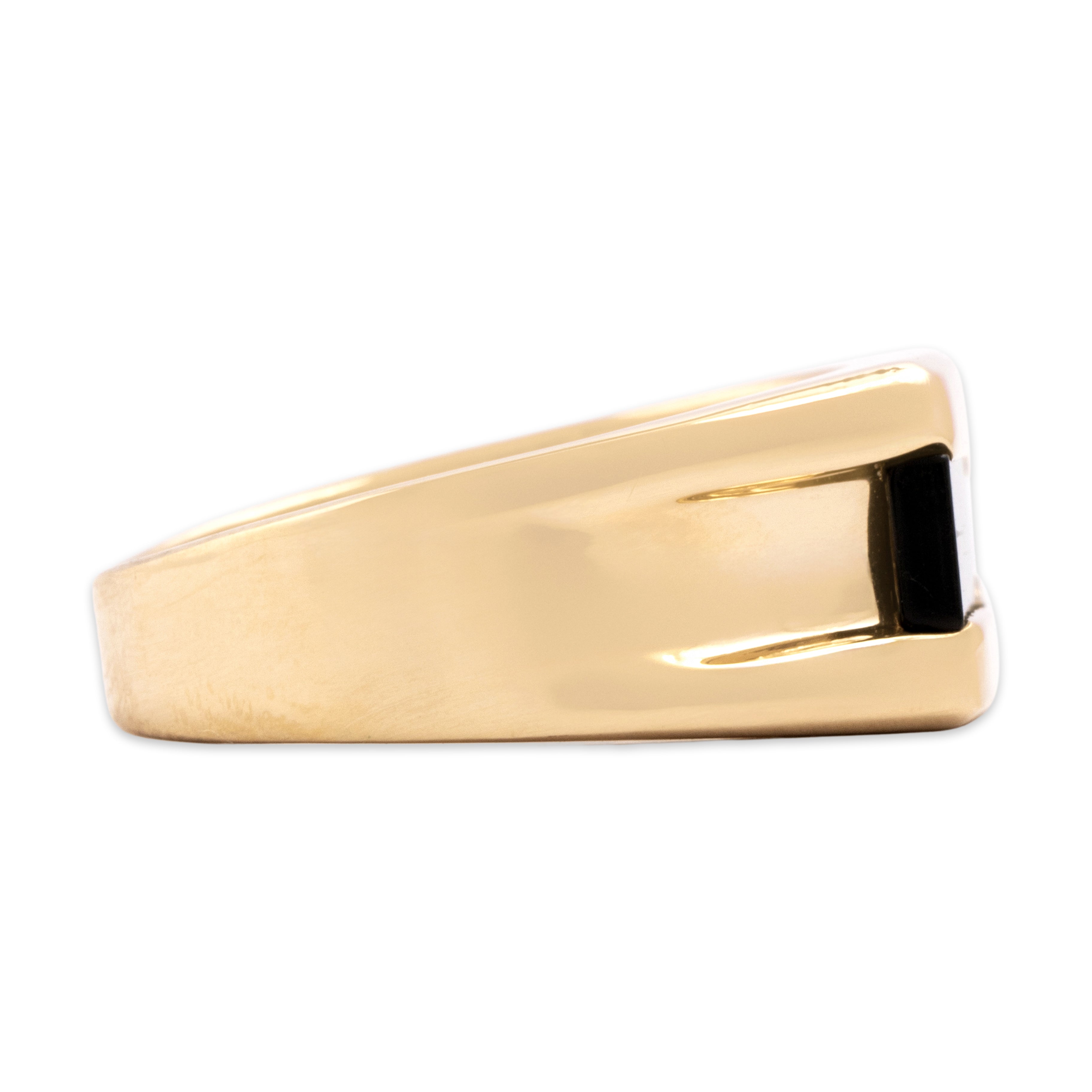Vintage 14k Yellow Gold Onyx Diamond Bold Geometric Bar Ring - Side view