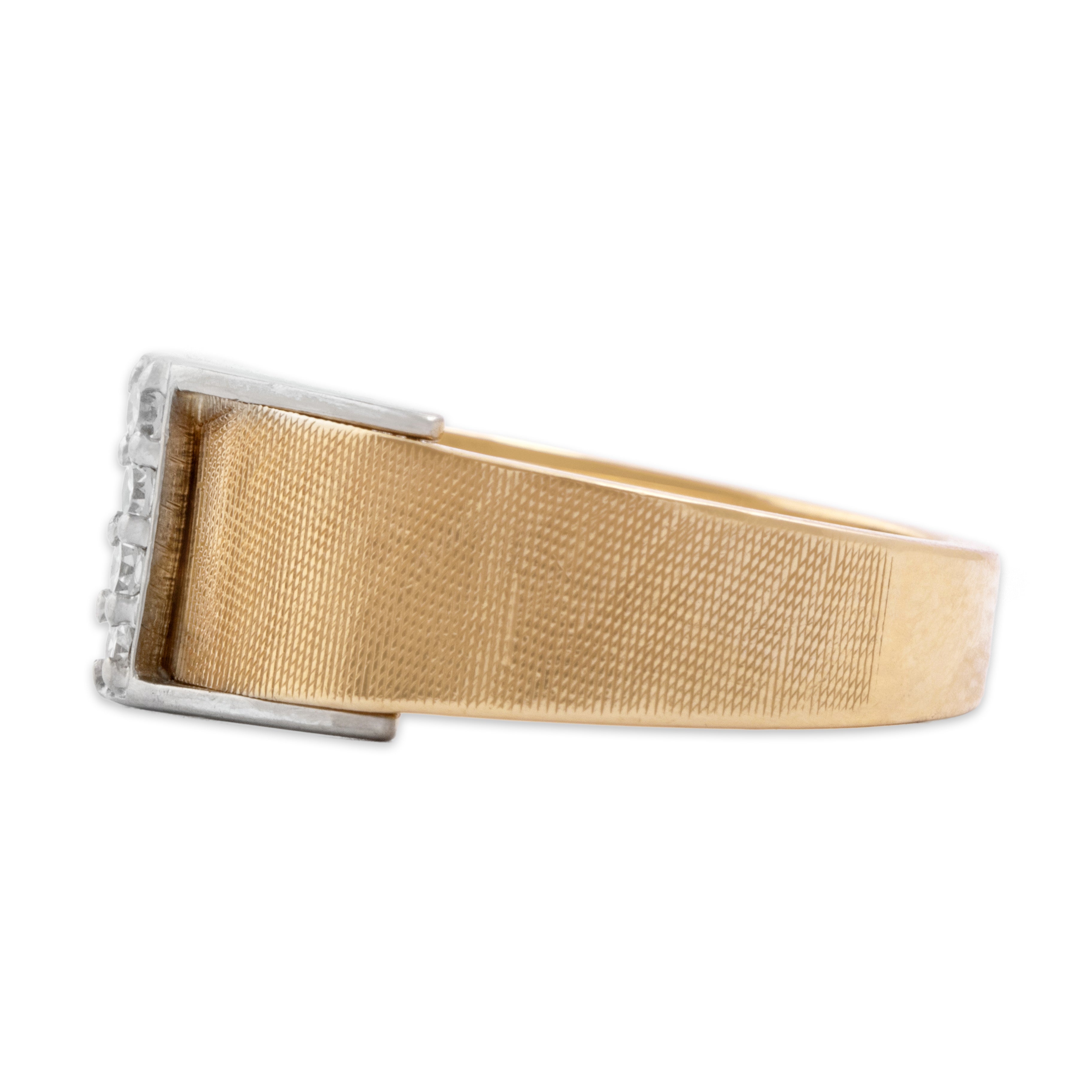 Vintage 14k Yellow & White Gold Diamond Sleek Textured Buckle Band Ring - Side view