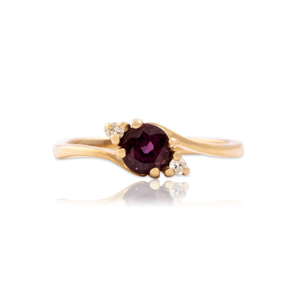 Vintage 14k Yellow Gold .71ct Pink Garnet Diamond Dimensional Bypass Ring 7.25