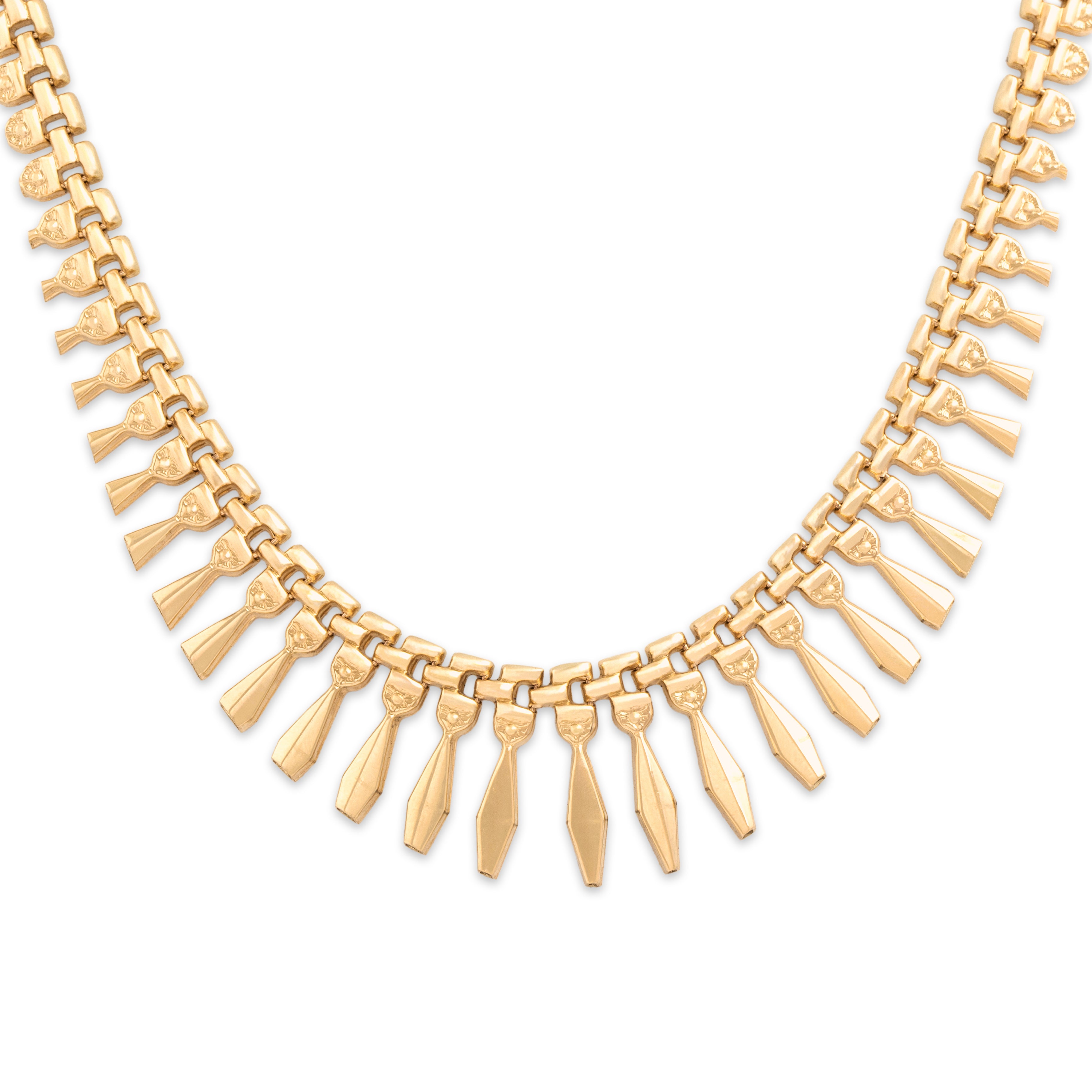Vintage Italian 14k Yellow Gold Geometric Graduated Fringe Collar Necklace - detail view #1