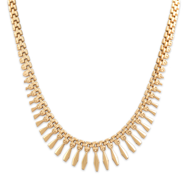Vintage Italian 14k Yellow Gold Geometric Graduated Fringe Collar Necklace 17